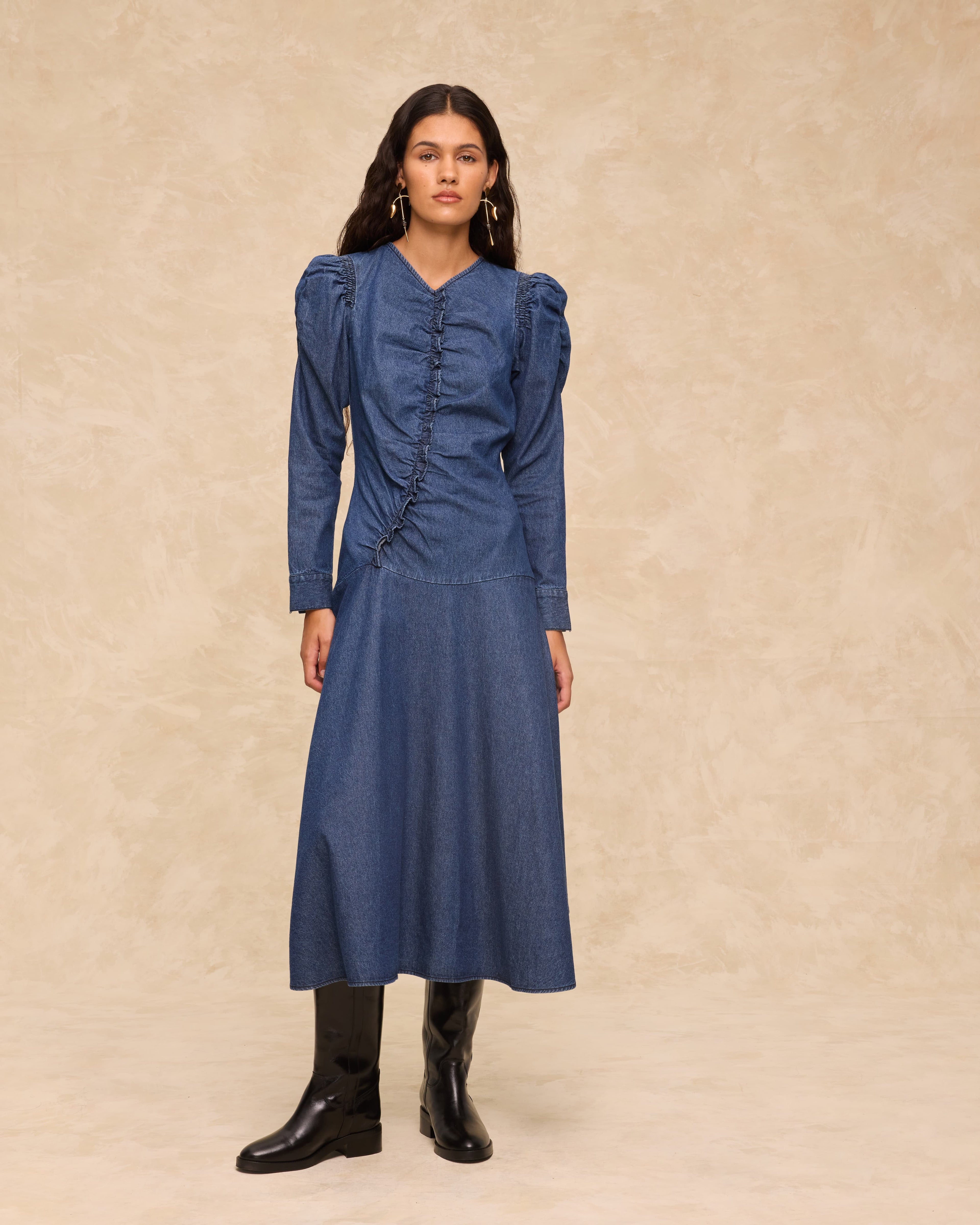 SIENNA | Vestido Midi de Algodón en Azul Índigo