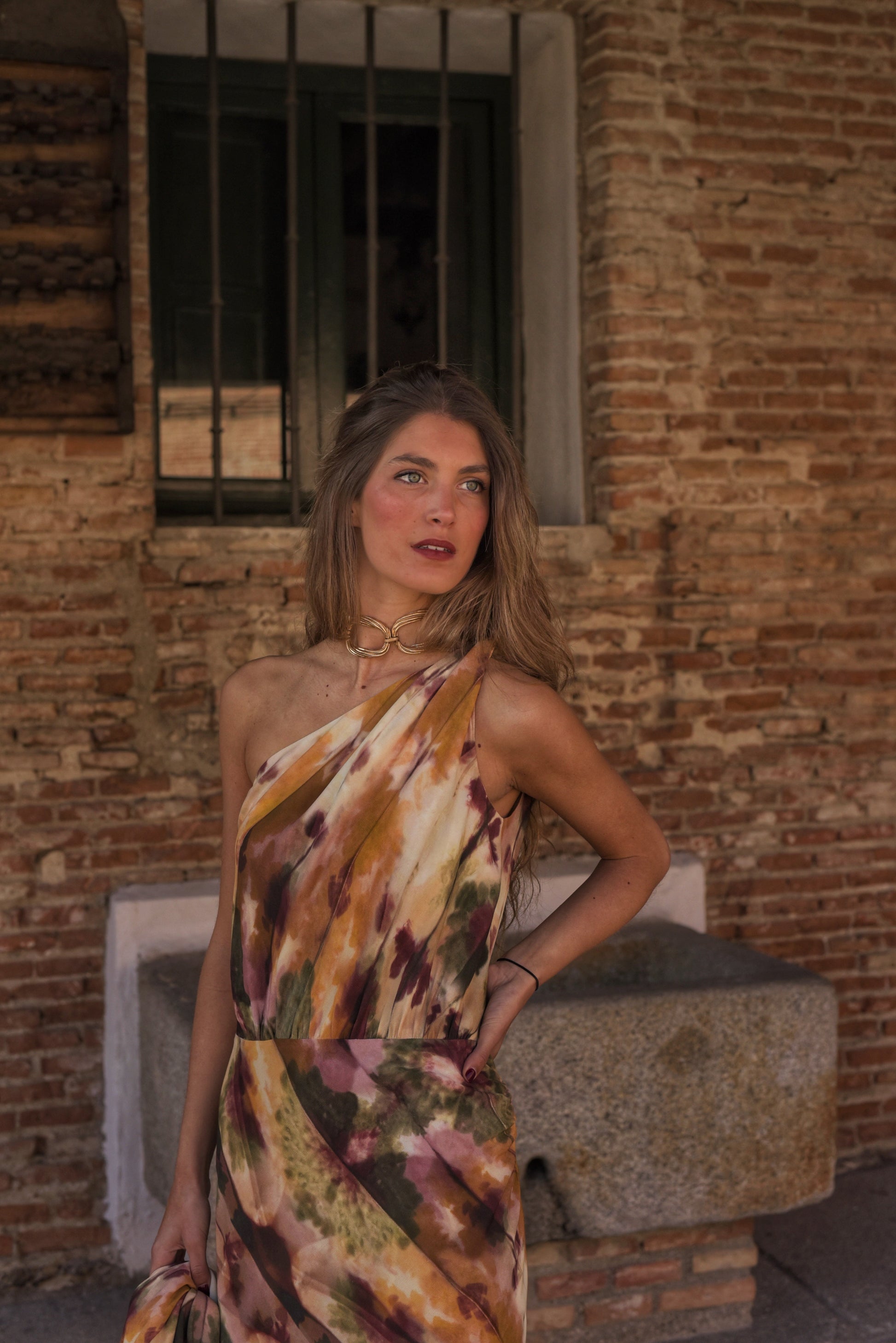 Vestido Lady Camaleón mostaza/verde