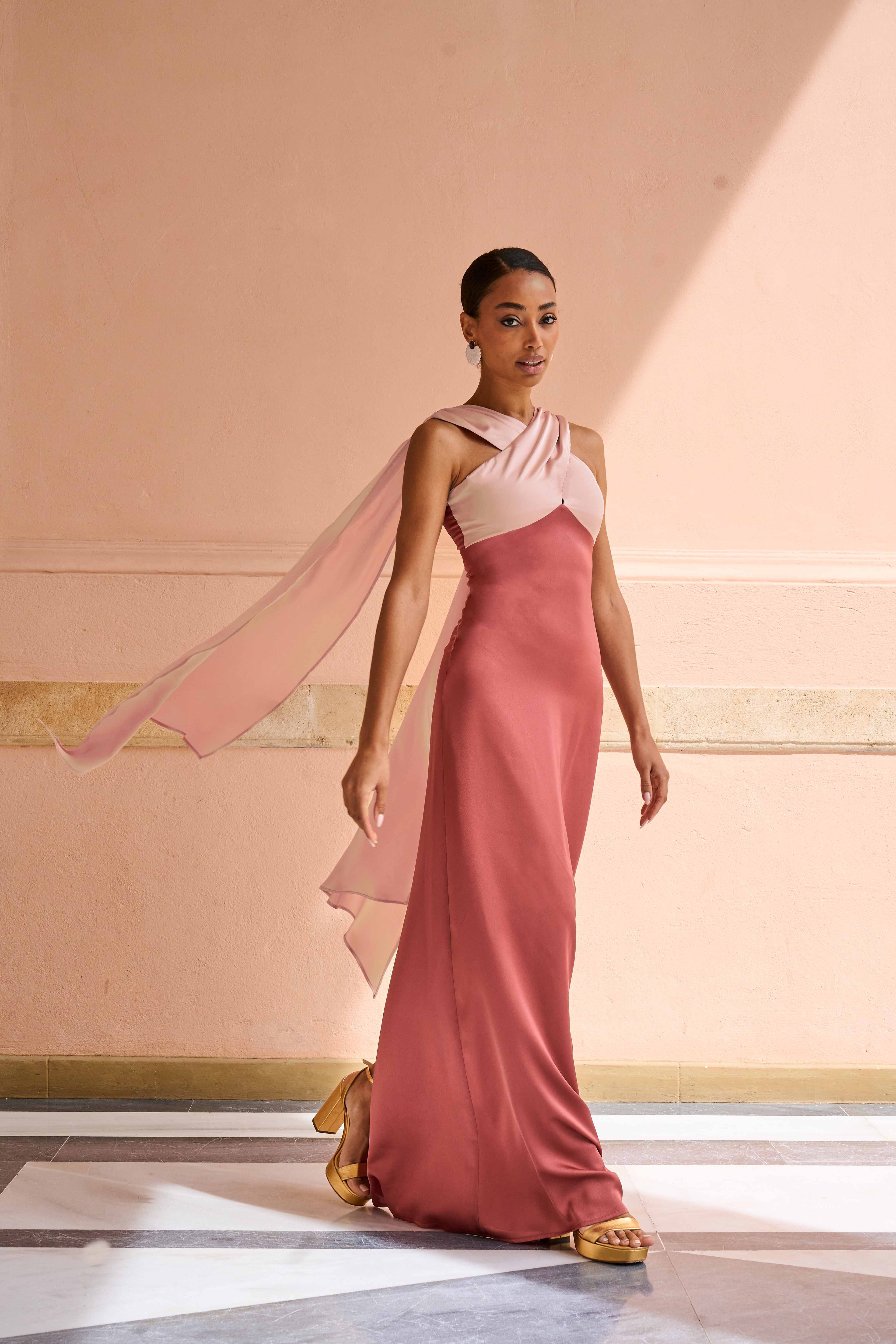 Vestido El Davi Bicolor Rosa