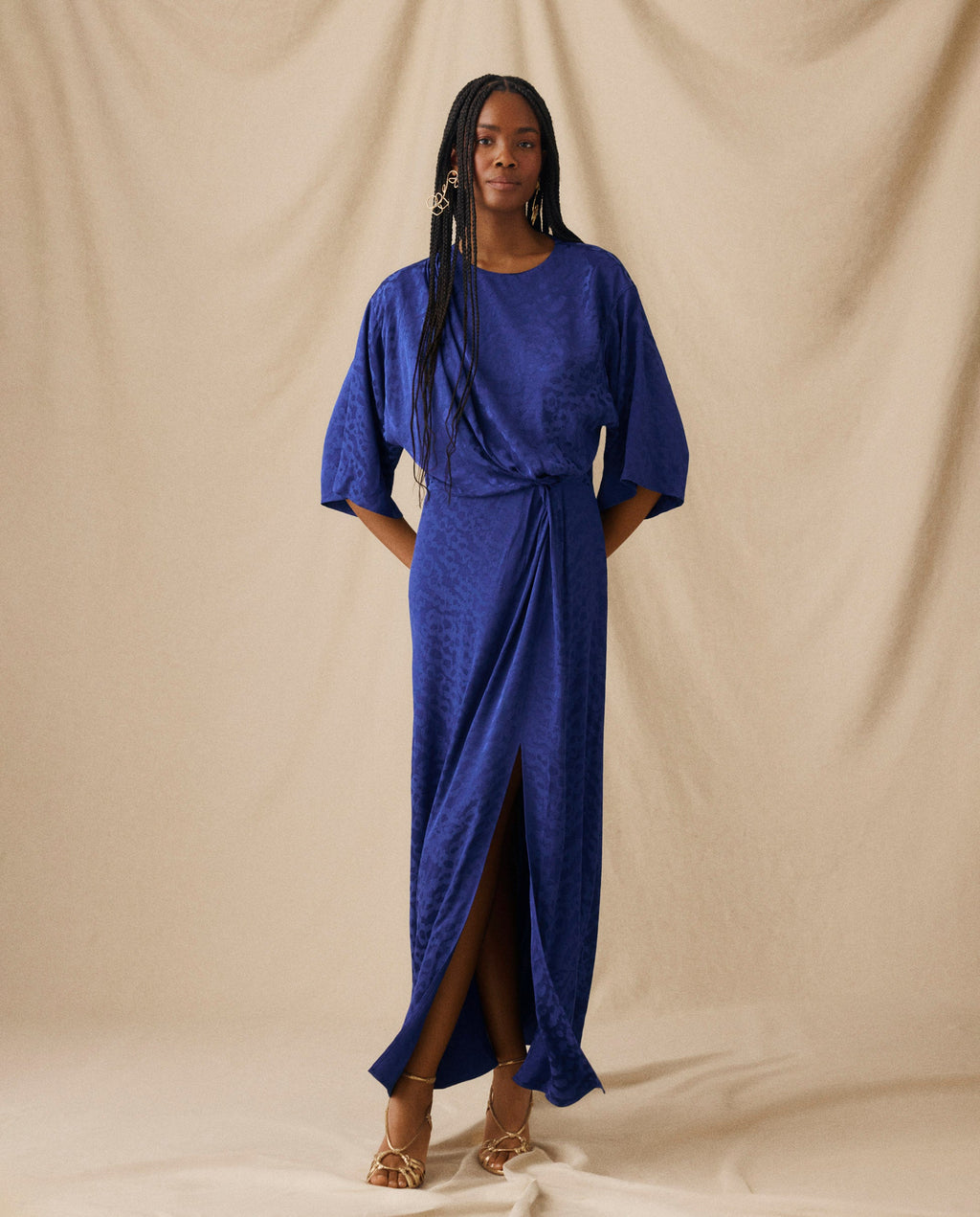 CICELEY | Vestido Largo en Jacquard Azul Índigo