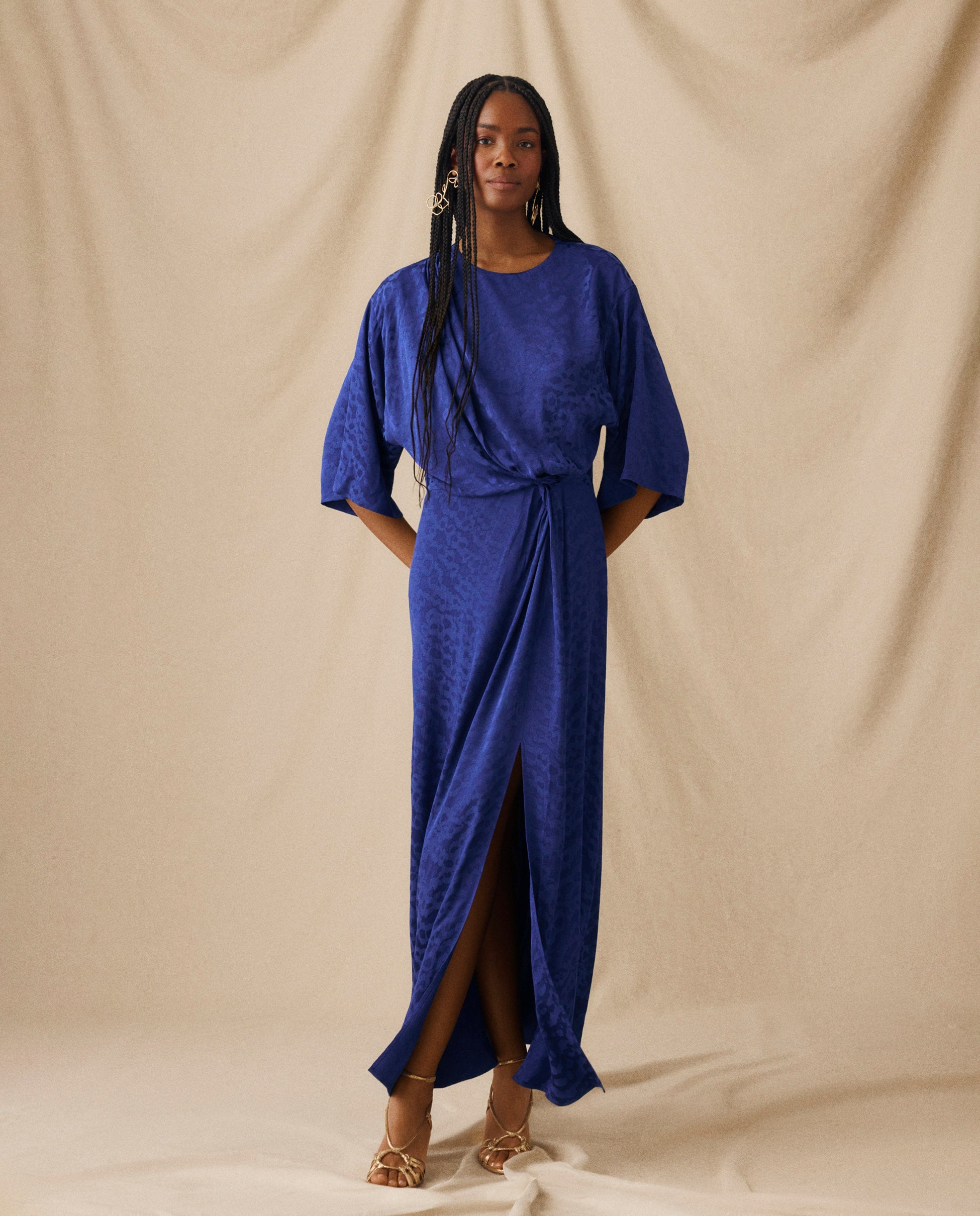 CICELEY | Vestido Largo en Jacquard Azul Índigo