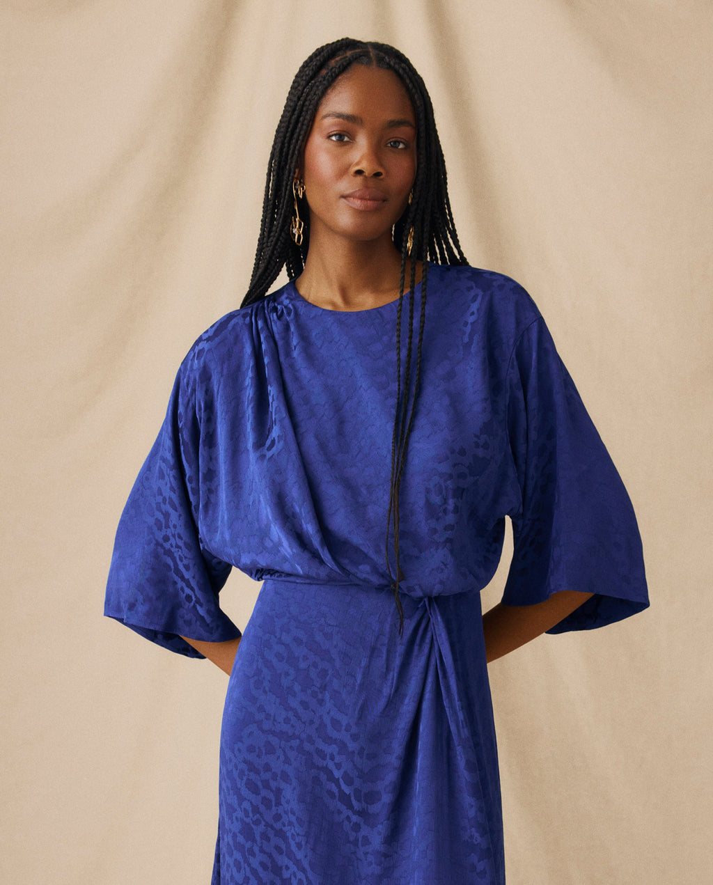 CICELEY | Vestido Largo en Jacquard Azul Índigo
