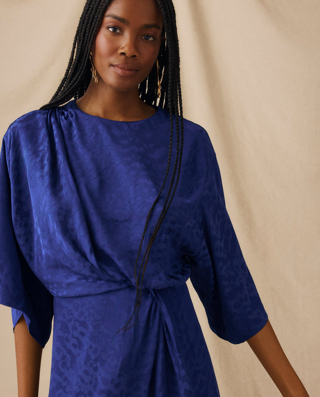 CICELEY | Vestido Largo en Jacquard Azul Índigo