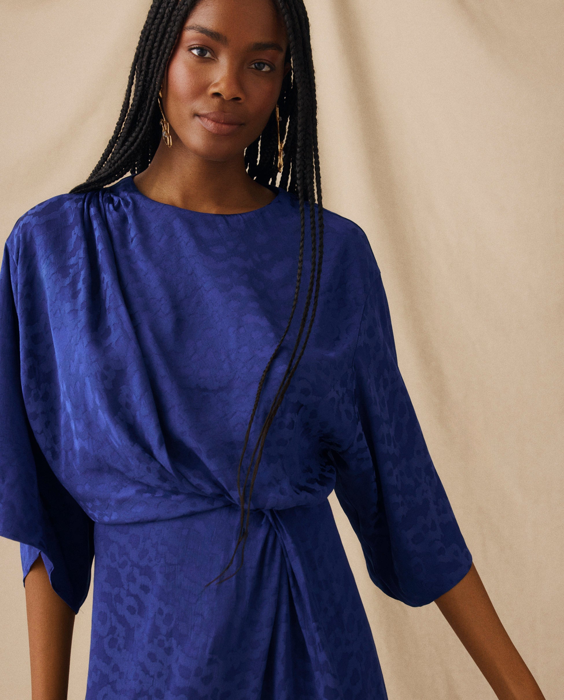 CICELEY | Vestido Largo en Jacquard Azul Índigo