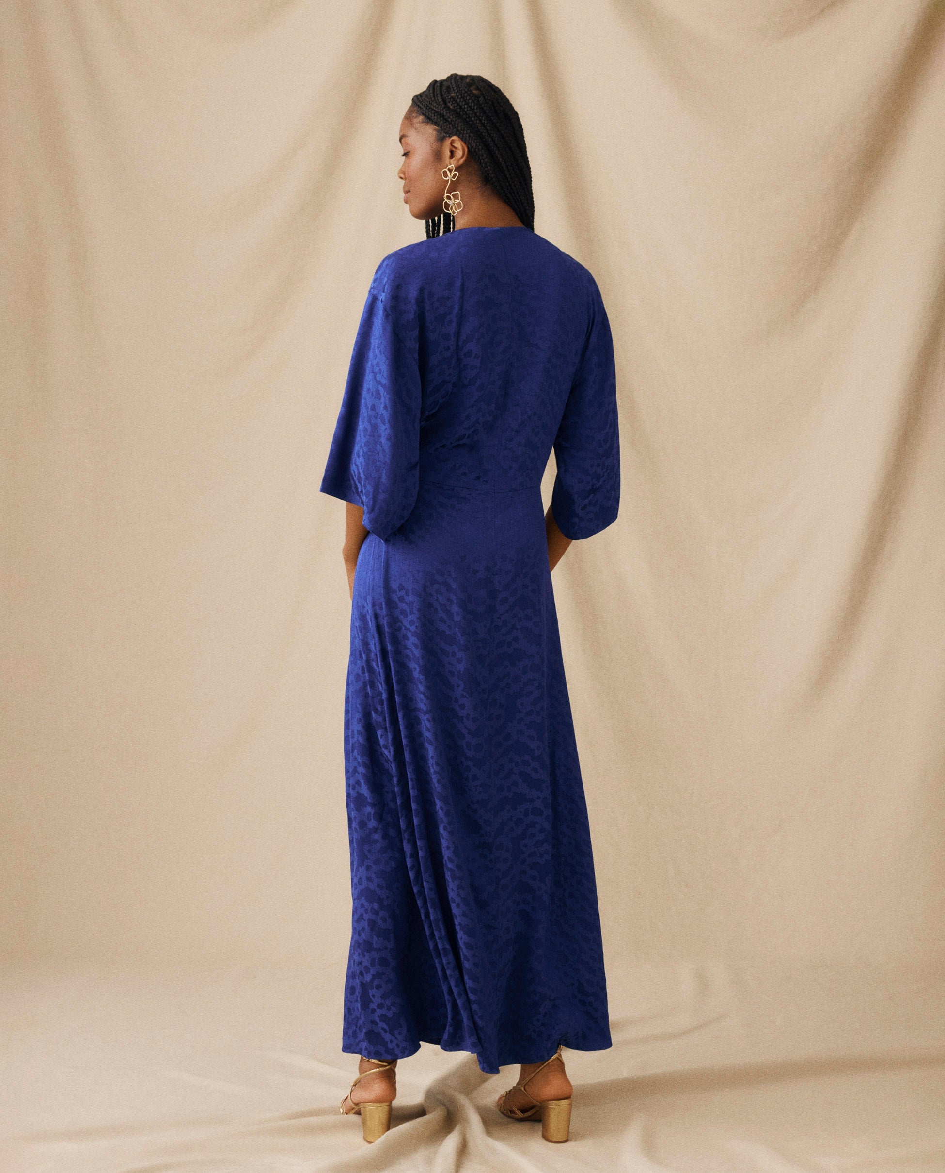 CICELEY | Vestido Largo en Jacquard Azul Índigo