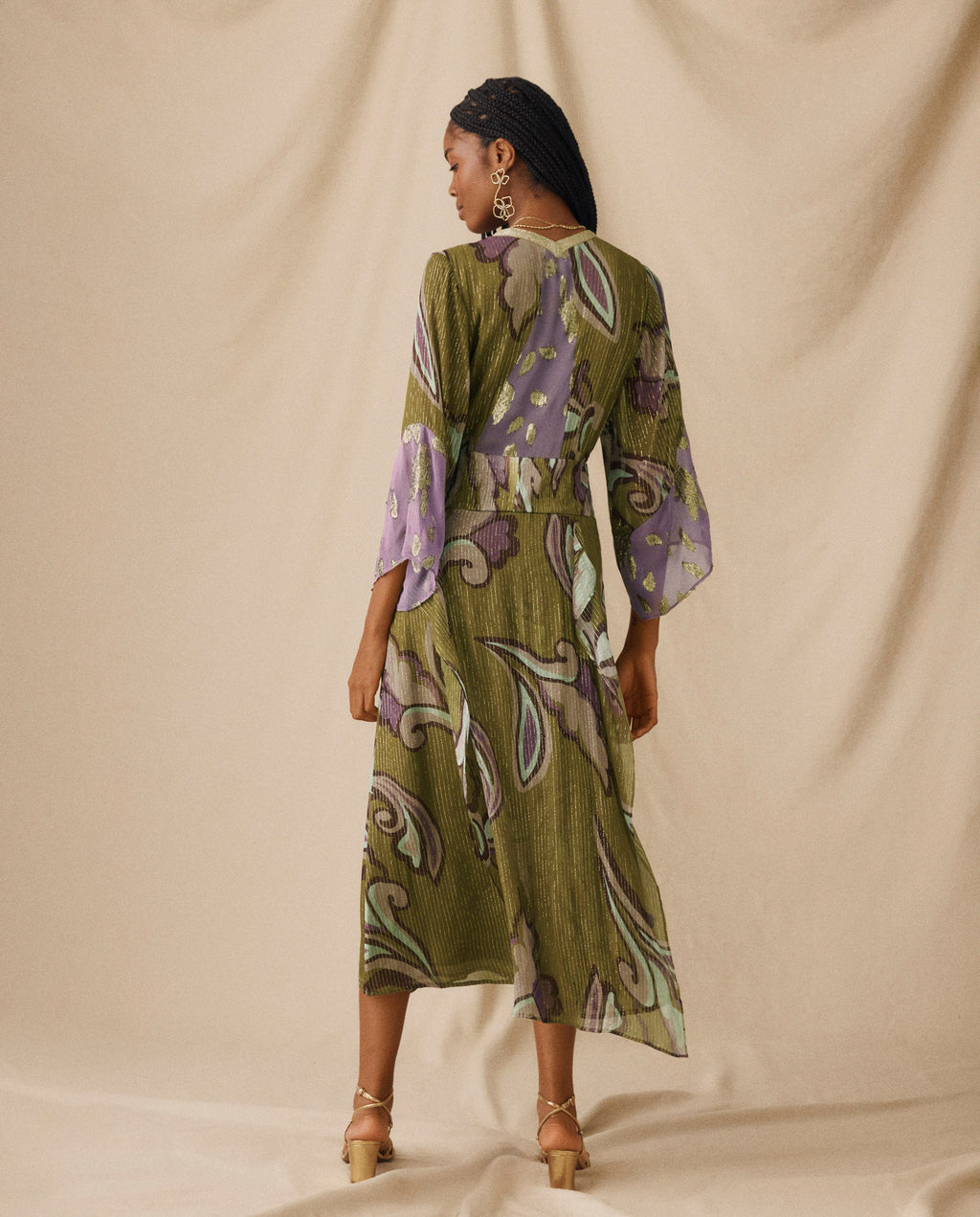 CORIANDER | Vestido Midi con Estampado Floral y detalles metálicos