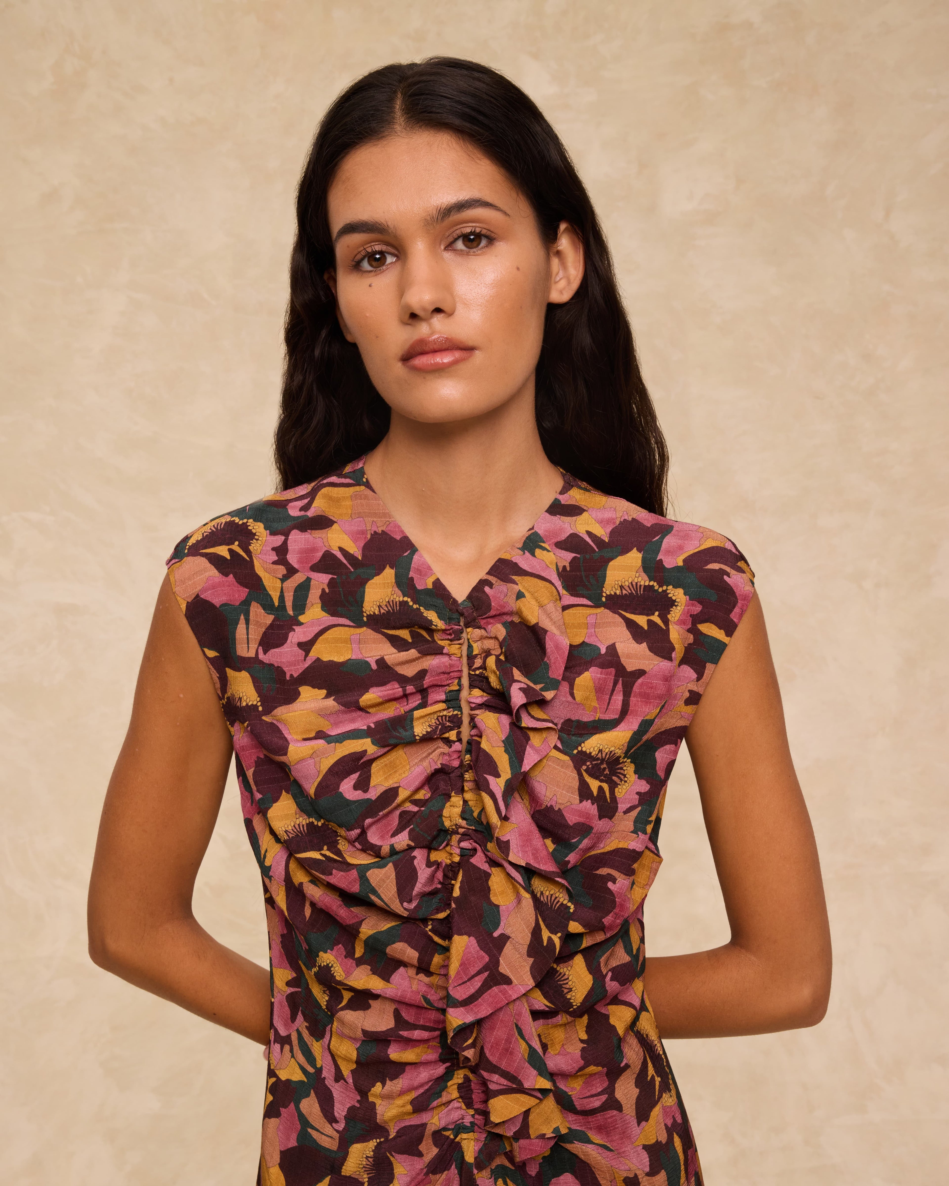 SAACHI | Vestido Estampado de Flores con Volantes