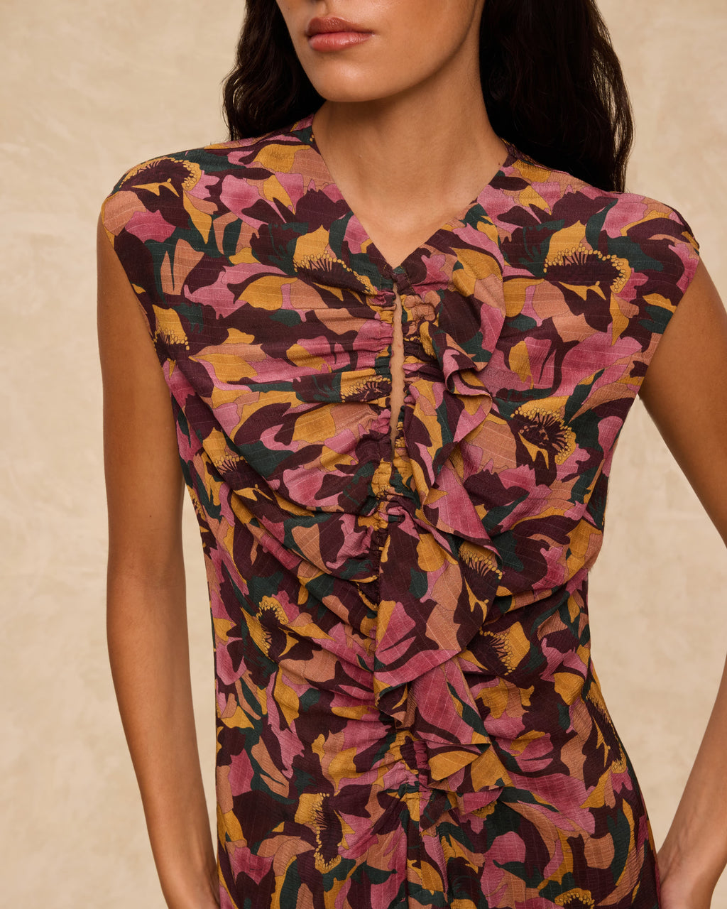 SAACHI | Vestido Estampado de Flores con Volantes