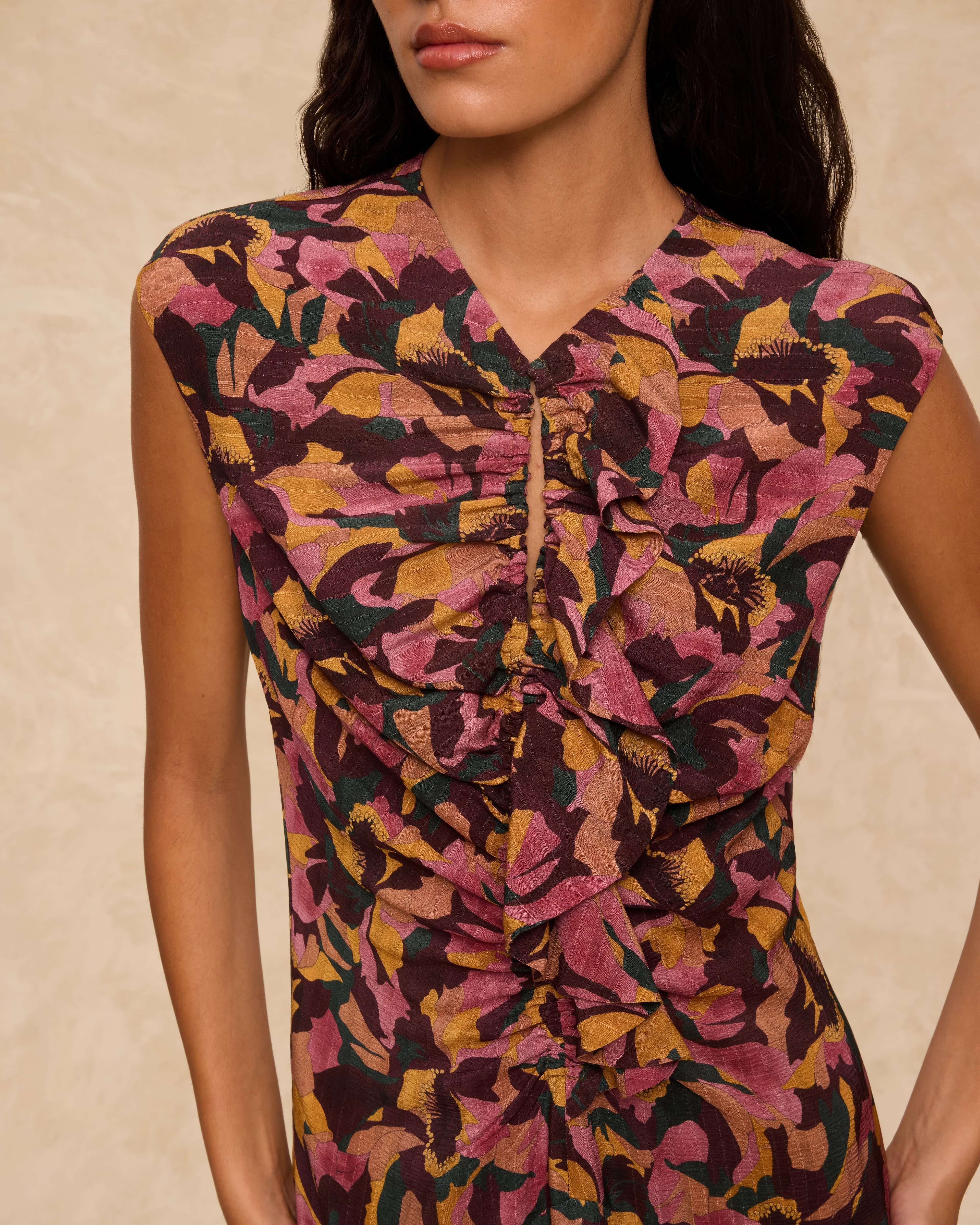 SAACHI | Vestido Estampado de Flores con Volantes