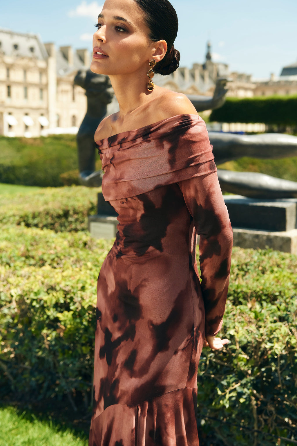 Vestido Mindi Estampado Marrón