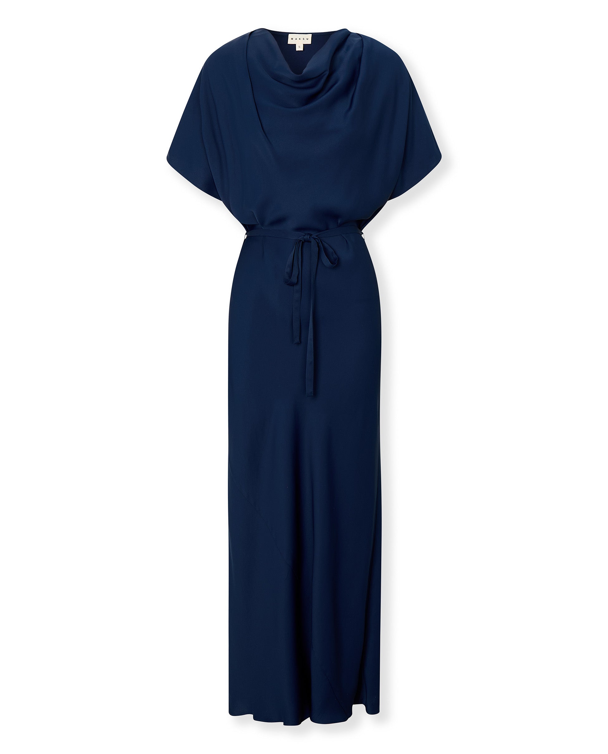 CAPRI | Vestido Largo de Satén Azul Marino Intenso