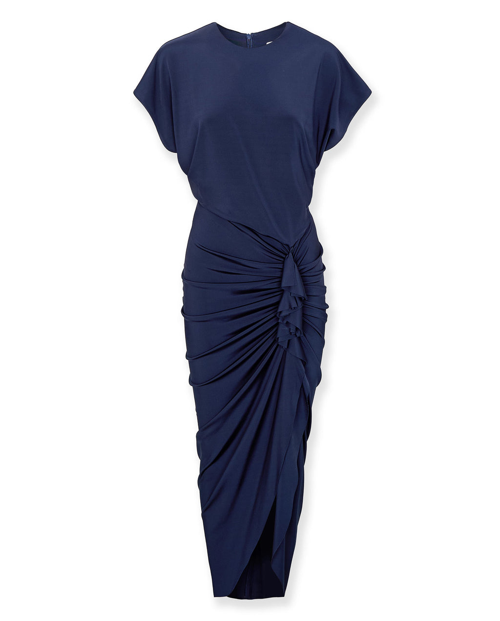 MICHAELA | Vestido Midi Drapeado en Azul Marino