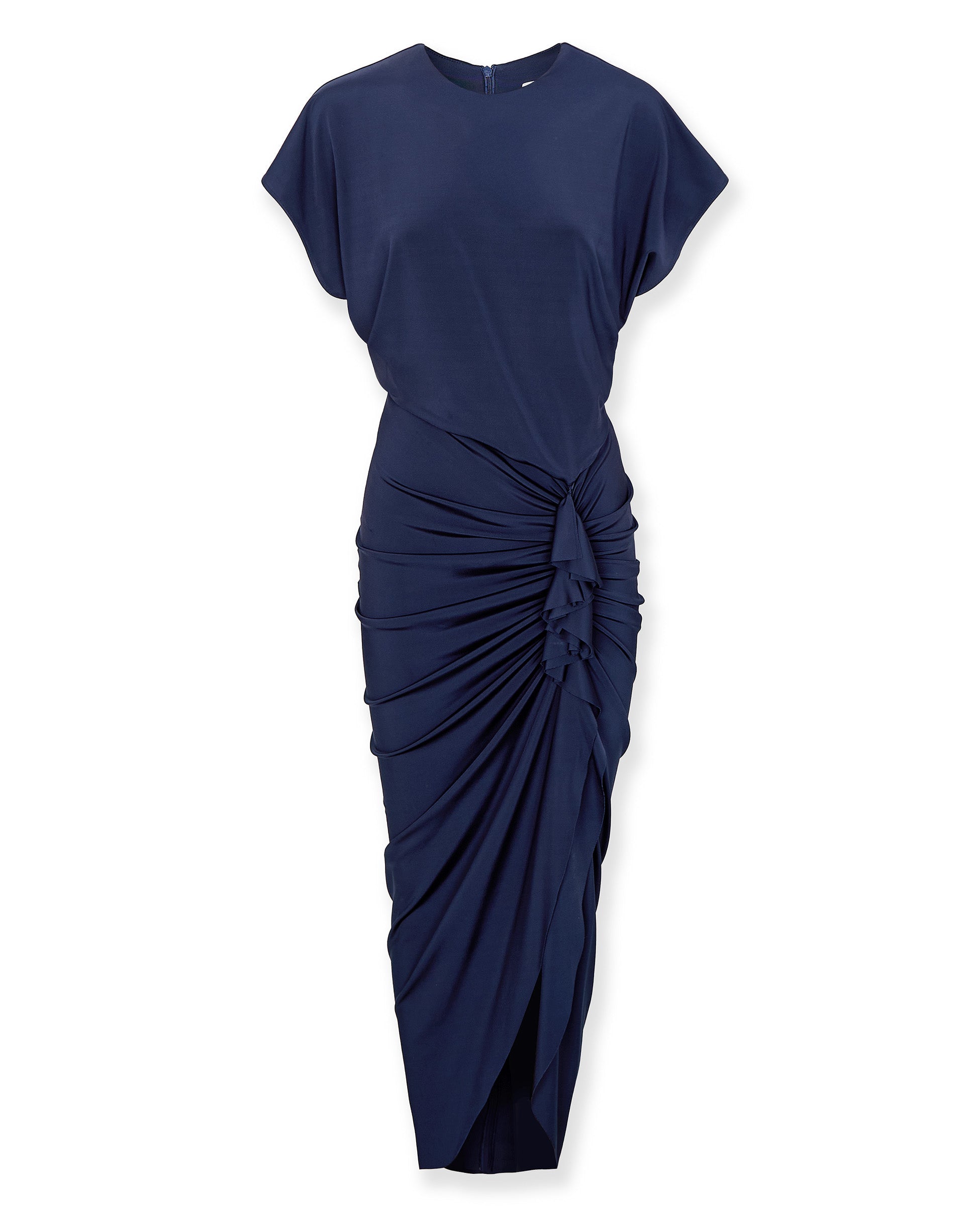 MICHAELA | Vestido Midi Drapeado en Azul Marino