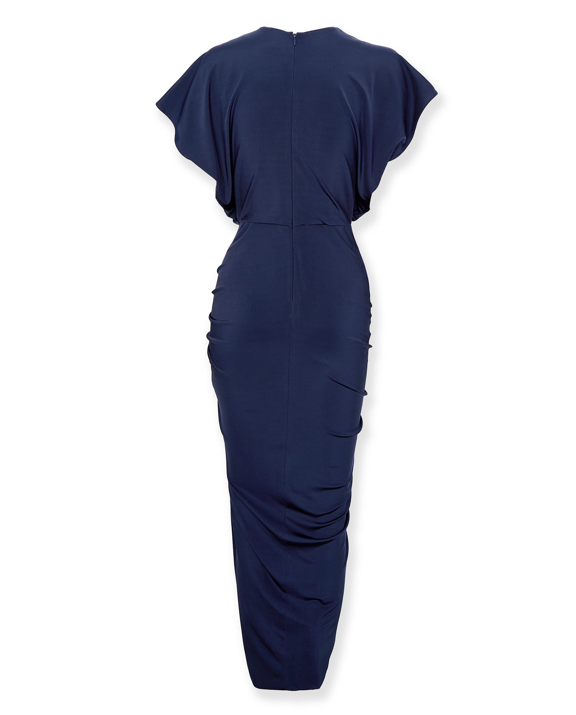 MICHAELA | Vestido Midi Drapeado en Azul Marino