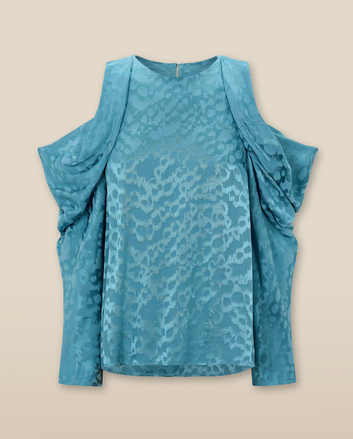 BHAKTI | Blusa Jacquard Azul Turquesa Hombros Descubiertos