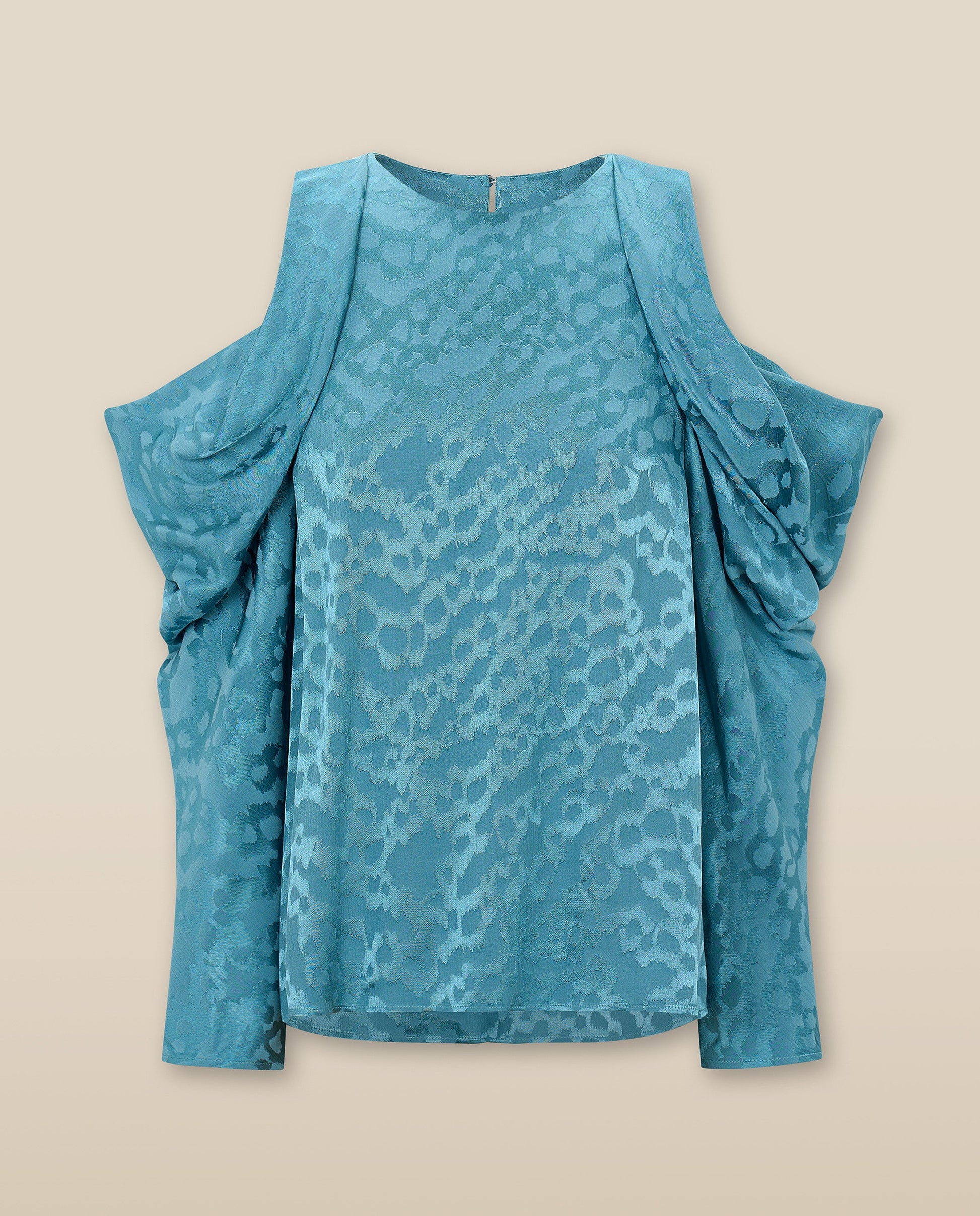 BHAKTI | Blusa Jacquard Azul Turquesa Hombros Descubiertos