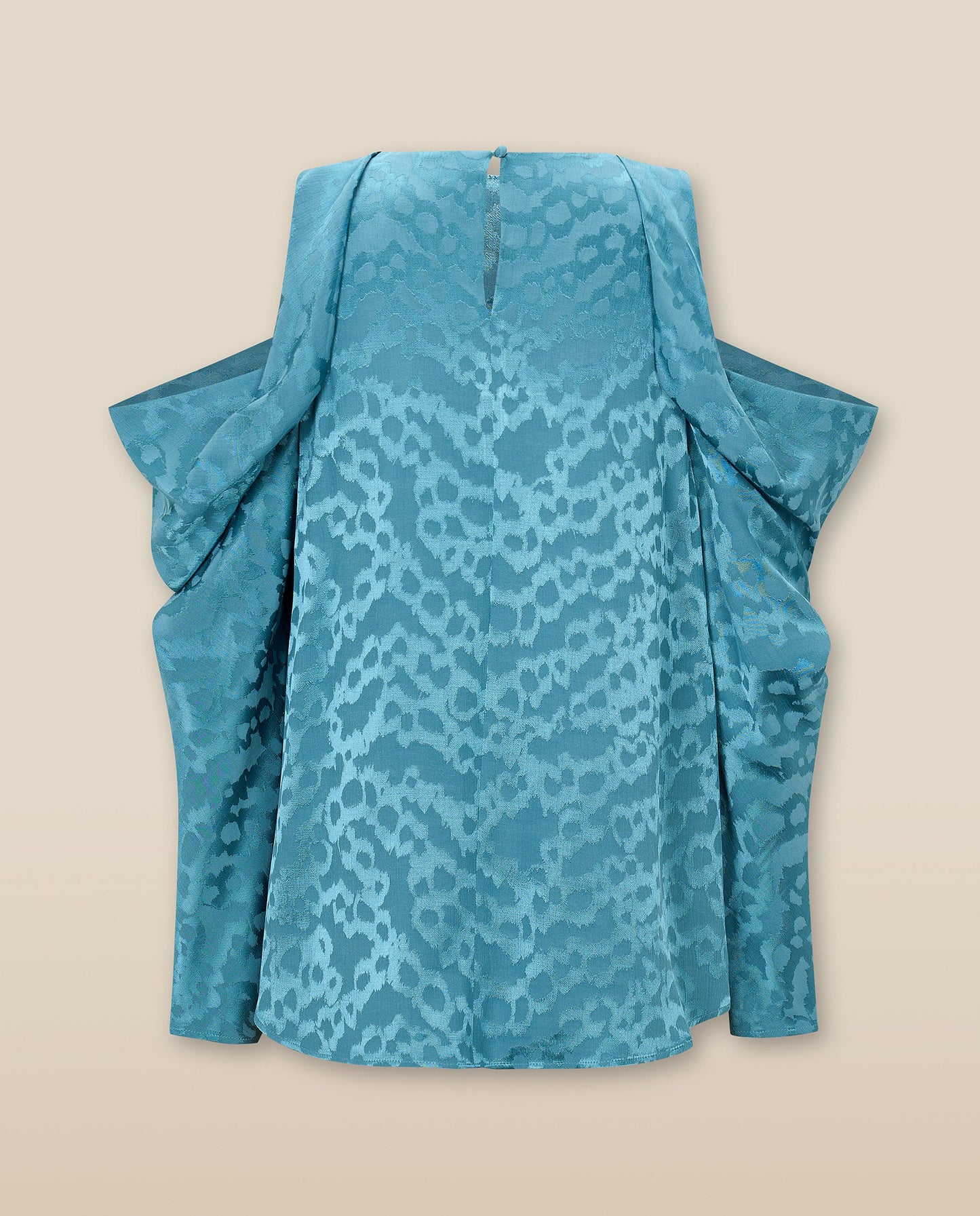 BHAKTI | Blusa Jacquard Azul Turquesa Hombros Descubiertos