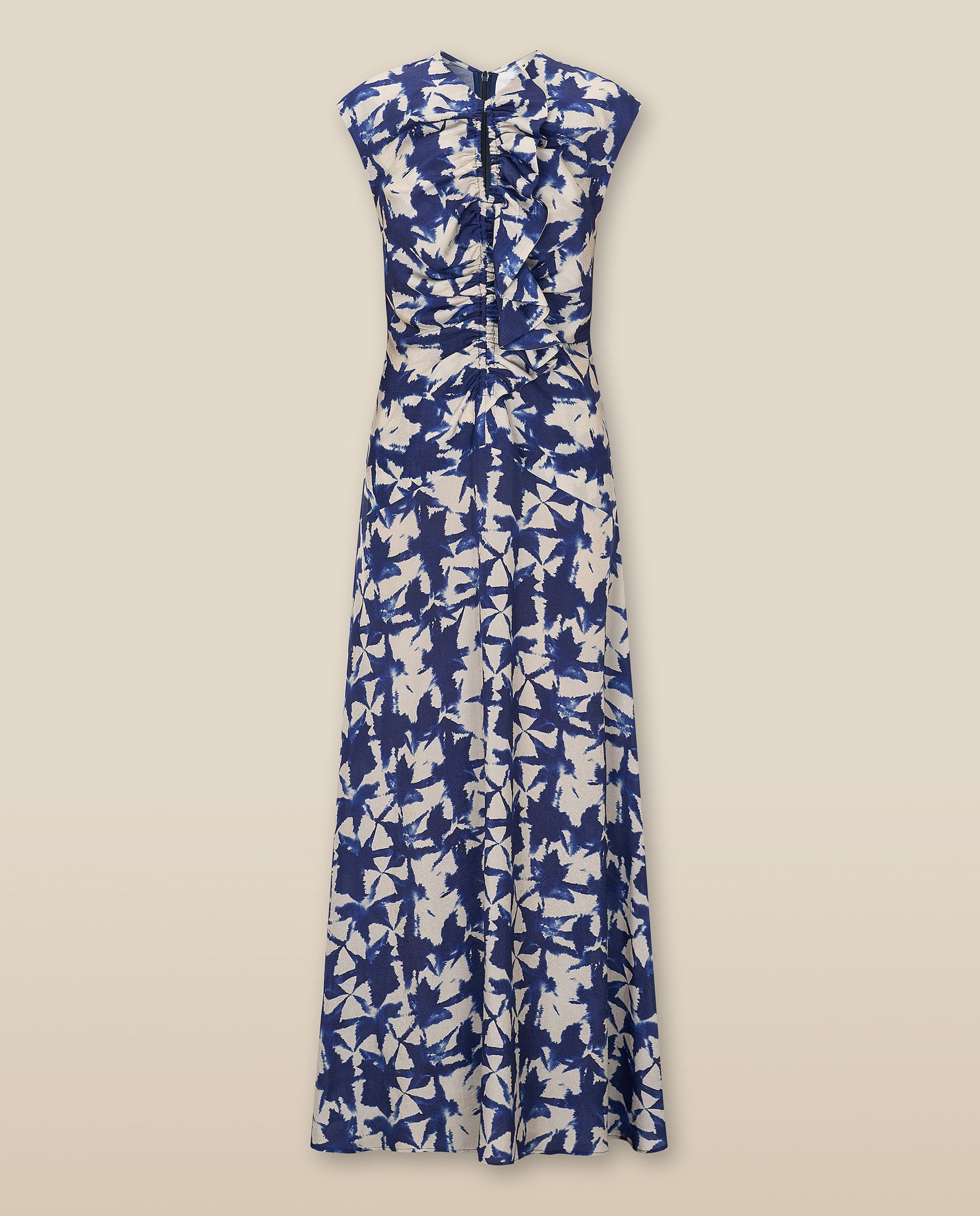 SAACHI | Vestido Maxi Estampado Azul con Volantes
