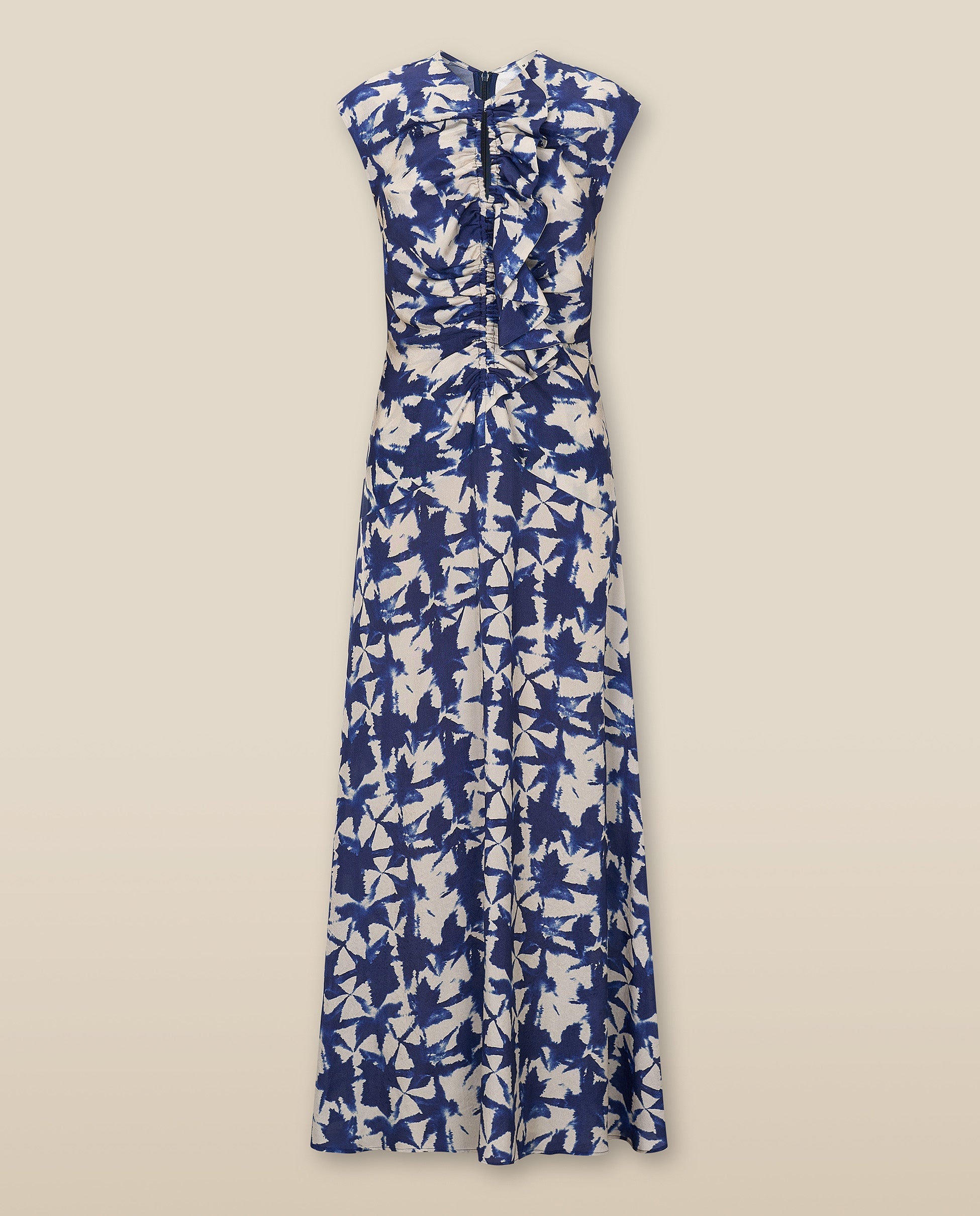 SAACHI | Vestido Maxi Estampado Azul con Volantes