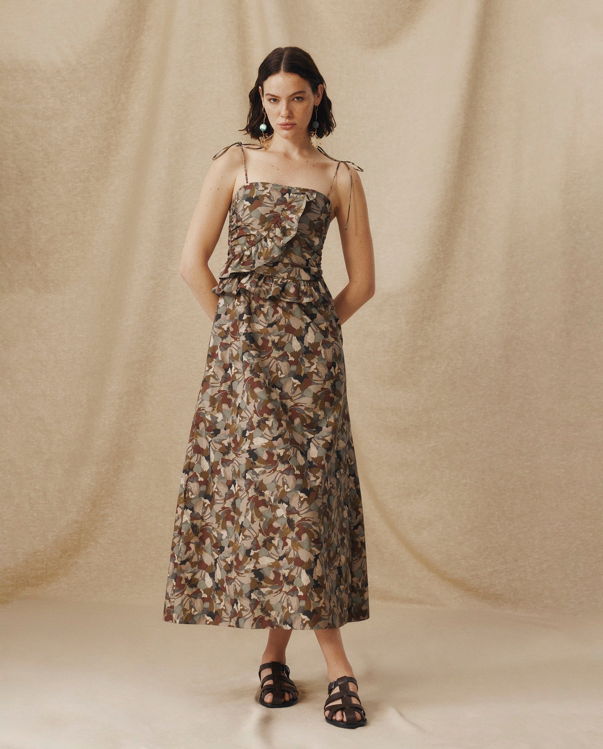 MISTY | Vestido Midi de Algodón Liberty con Estampado Floral en Tonos Naturales