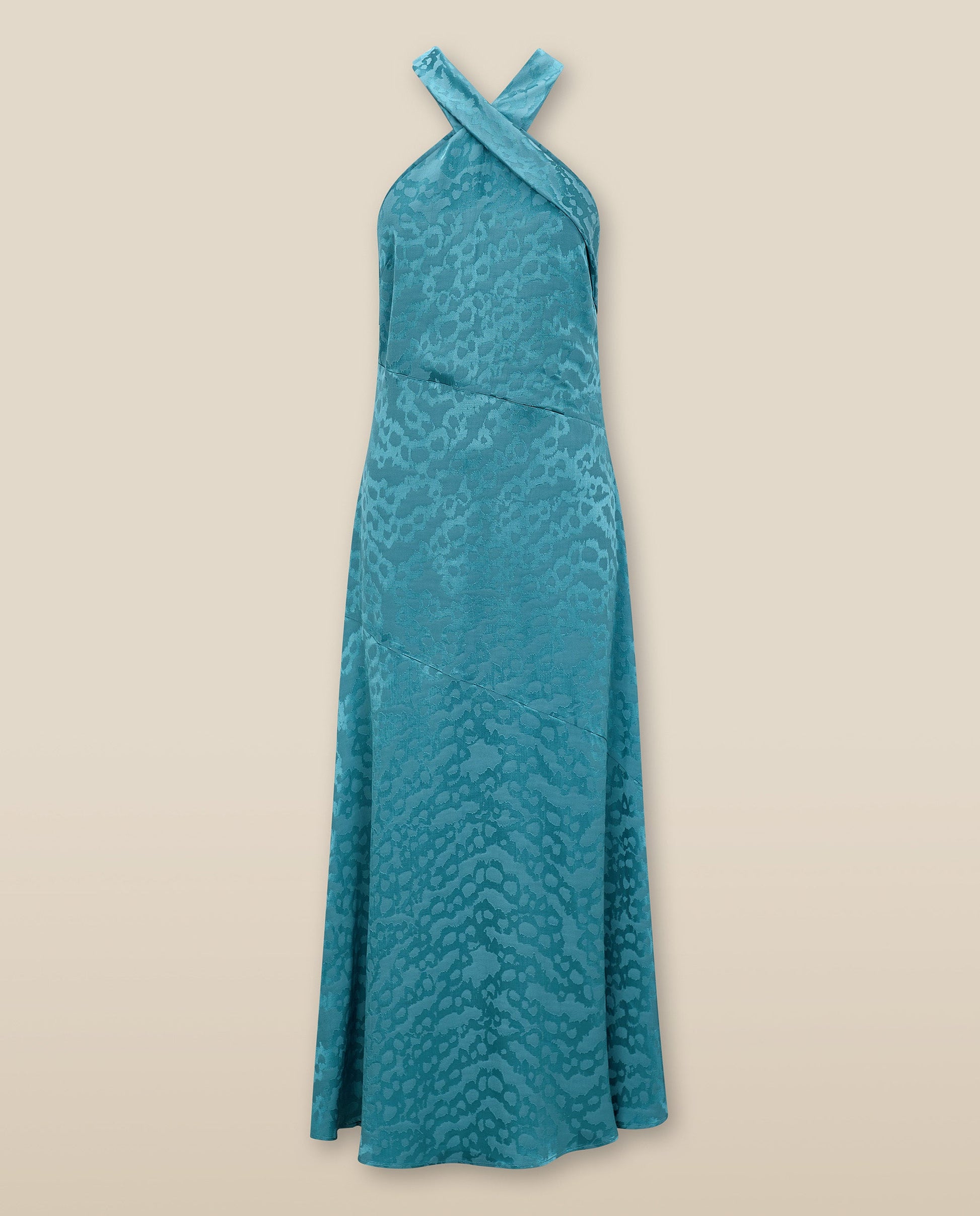 BHAKTI | Vestido Midi de Jacquard con Estampado de Leopardo en Azul Turquesa