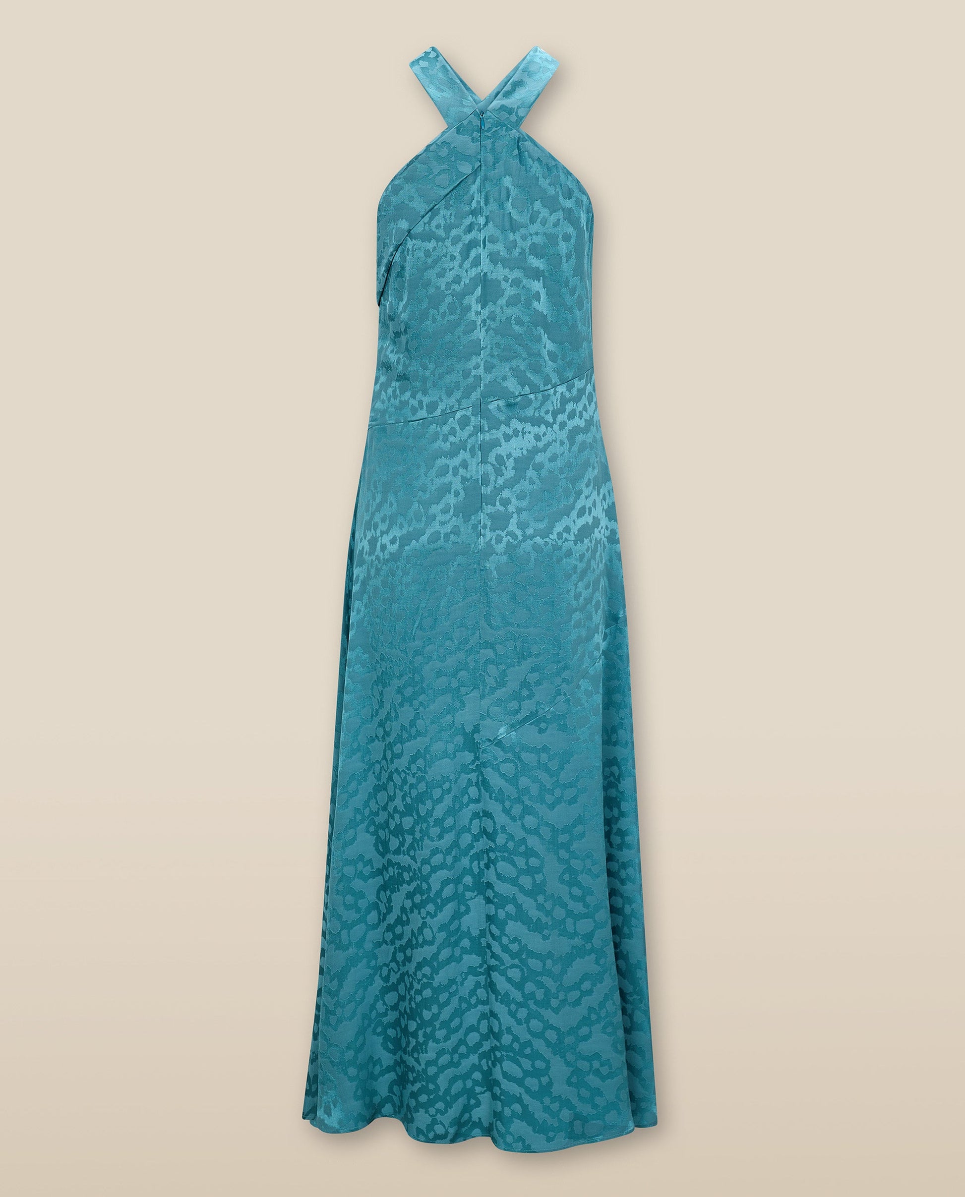 BHAKTI | Vestido Midi de Jacquard con Estampado de Leopardo en Azul Turquesa