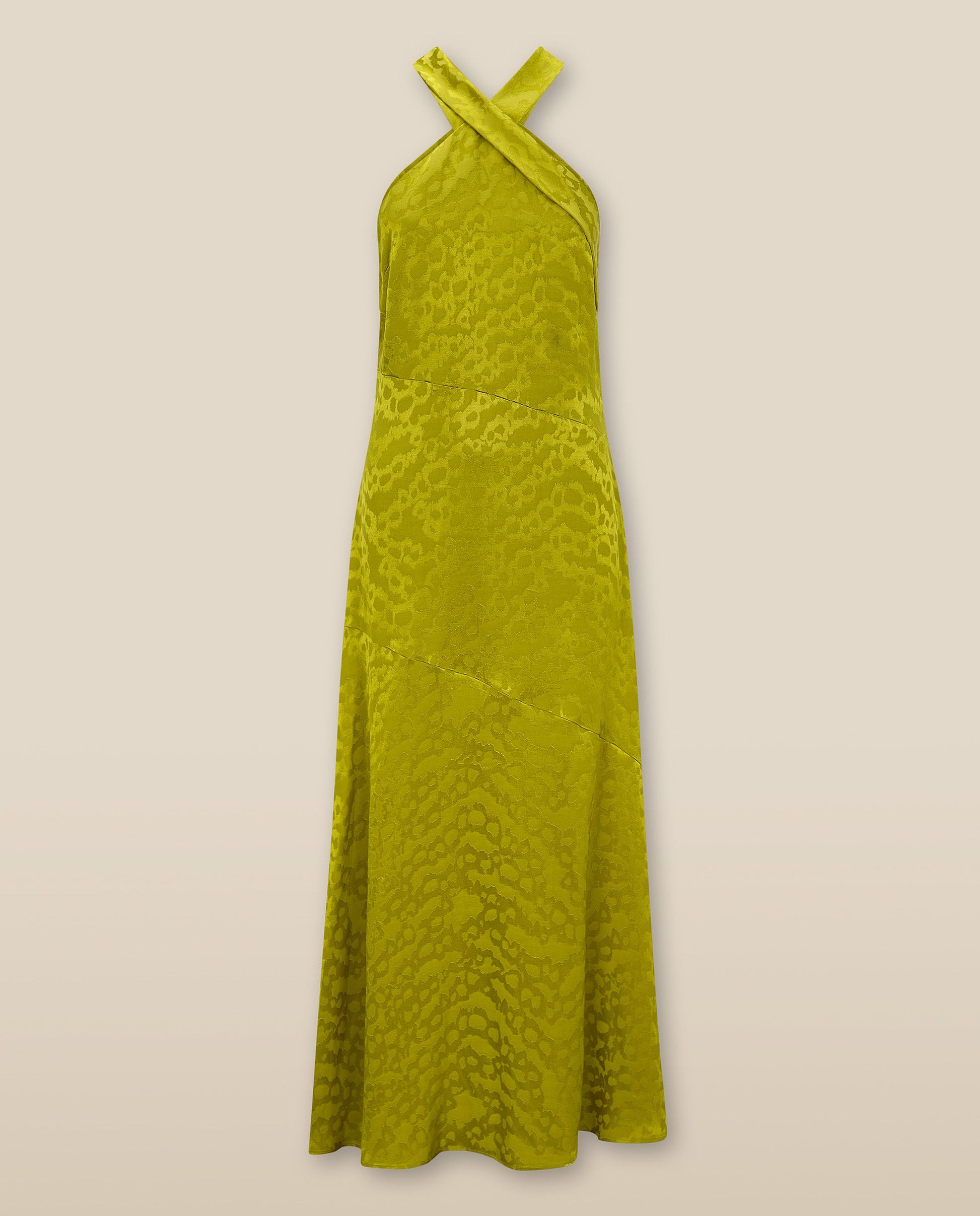 BHAKTI | Vestido Midi Jacquard con Estampado de Leopardo en Chartreuse Amarillo