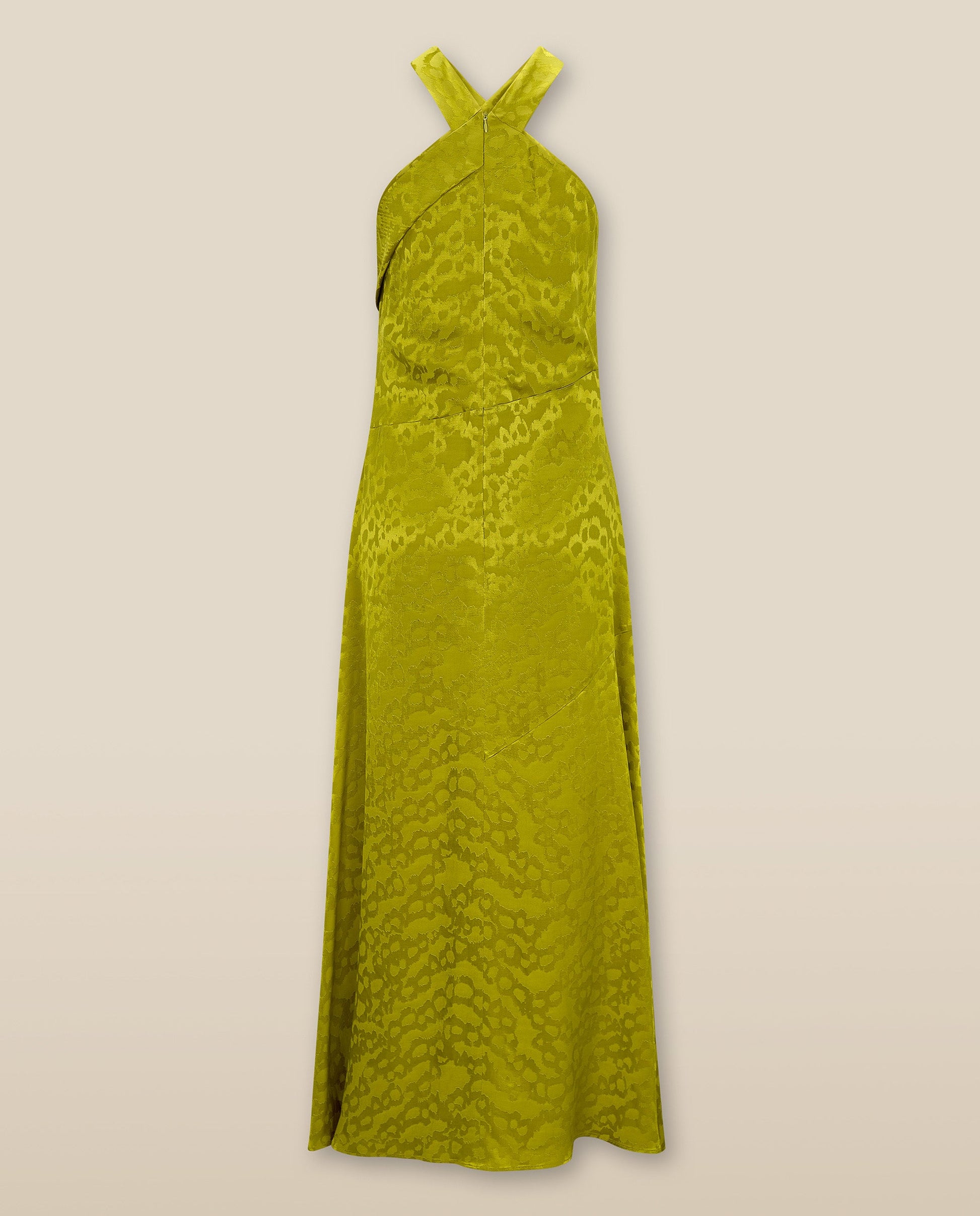 BHAKTI | Vestido Midi Jacquard con Estampado de Leopardo en Chartreuse Amarillo