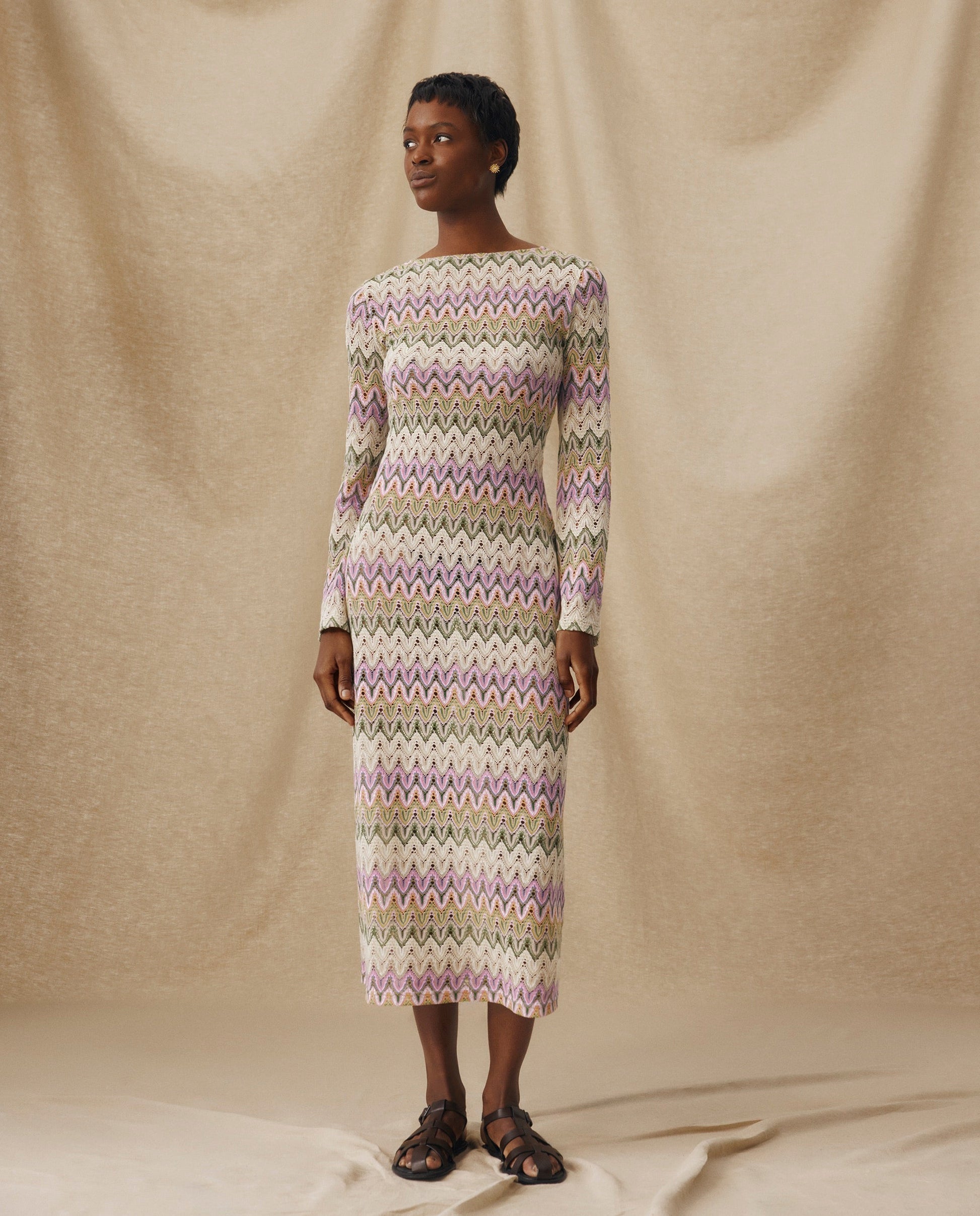 KONA | Vestido Midi de Punto Pointelle Multicolor