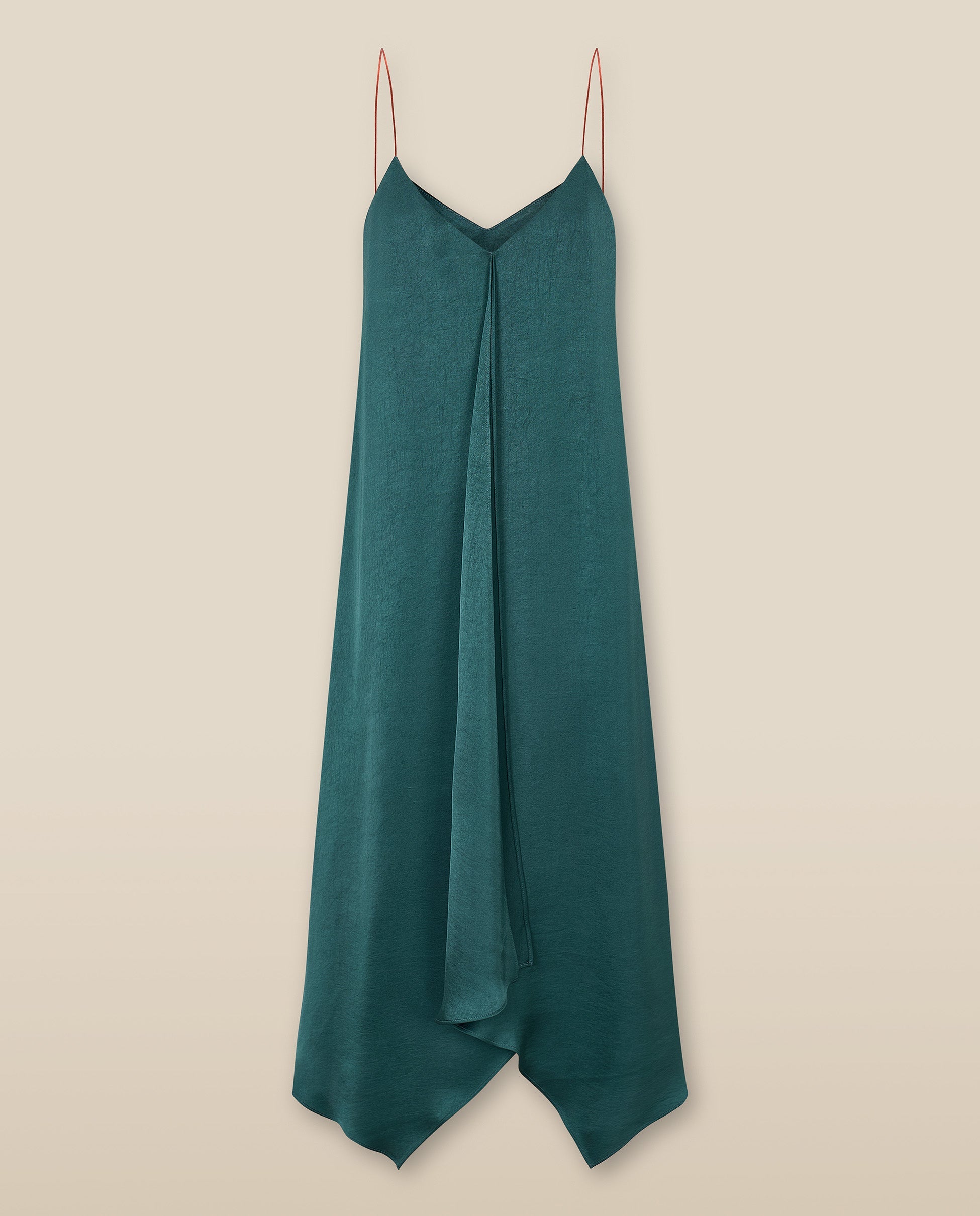 ELSIE | Vestido Midi de Satén Verde Pavo Real con Tirantes