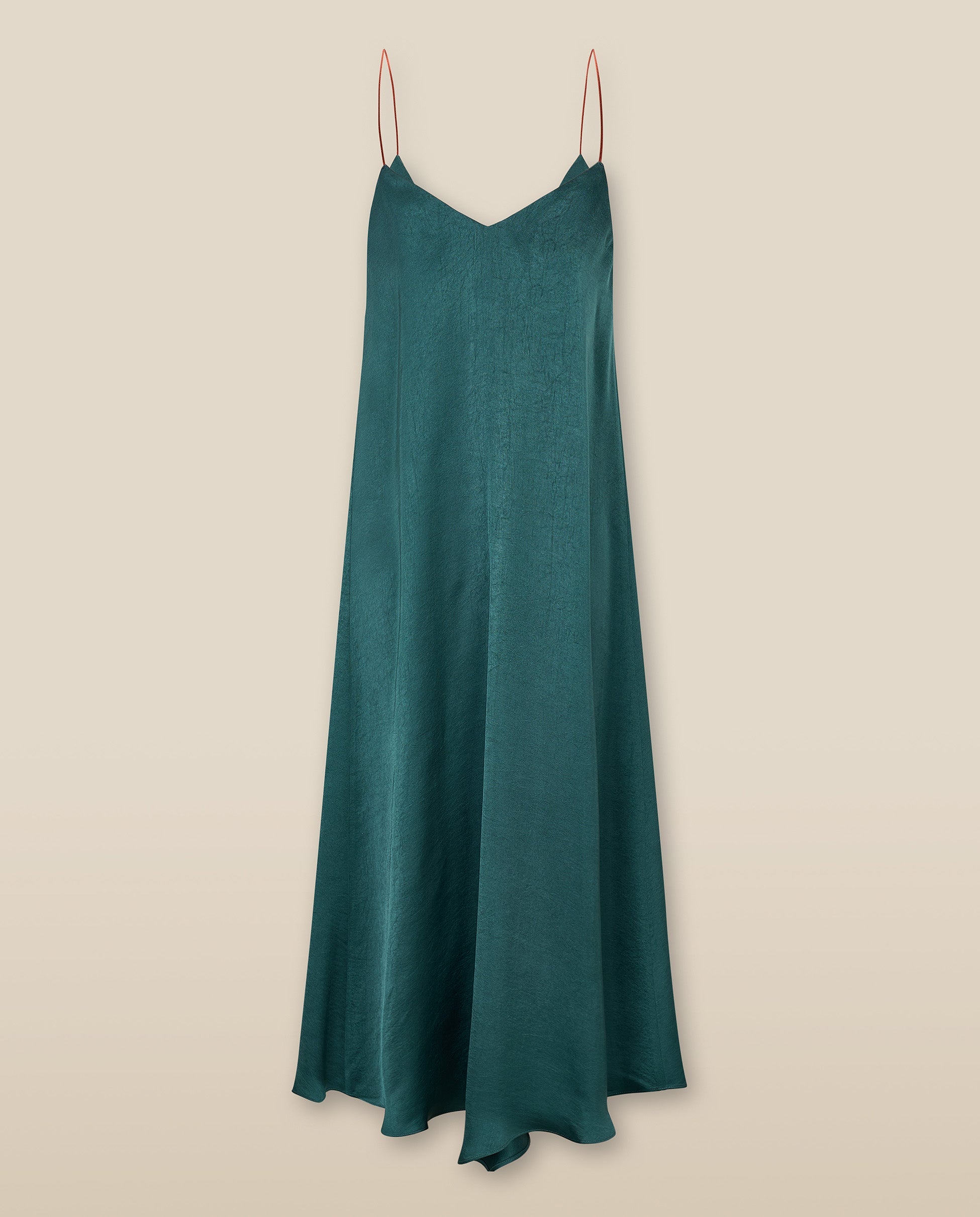 ELSIE | Vestido Midi de Satén Verde Pavo Real con Tirantes