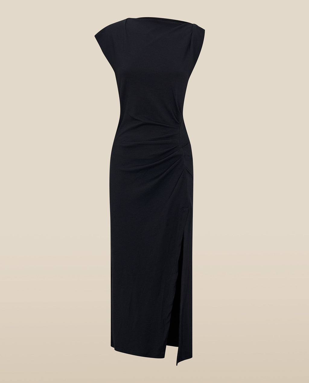 ALLIE | Vestido Midi Ajustado de Algodón Negro con Fruncido