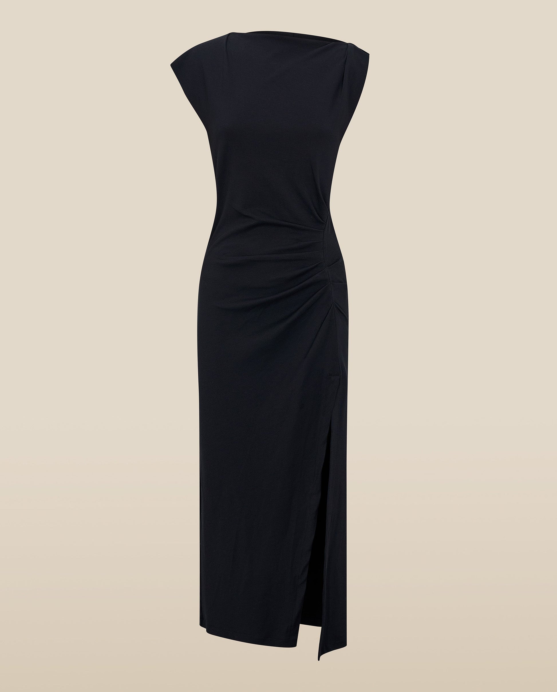ALLIE | Vestido Midi Ajustado de Algodón Negro con Fruncido