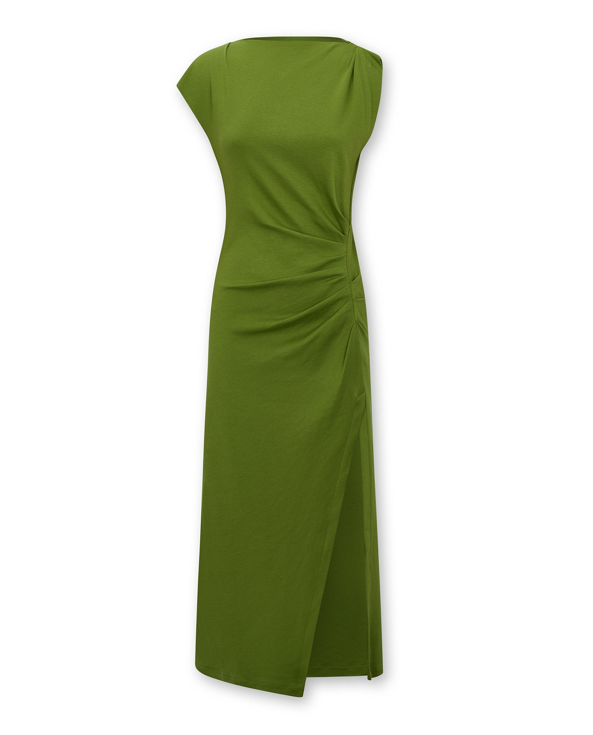ALLIE | Vestido Midi Ajustado de Algodón Verde con Fruncido
