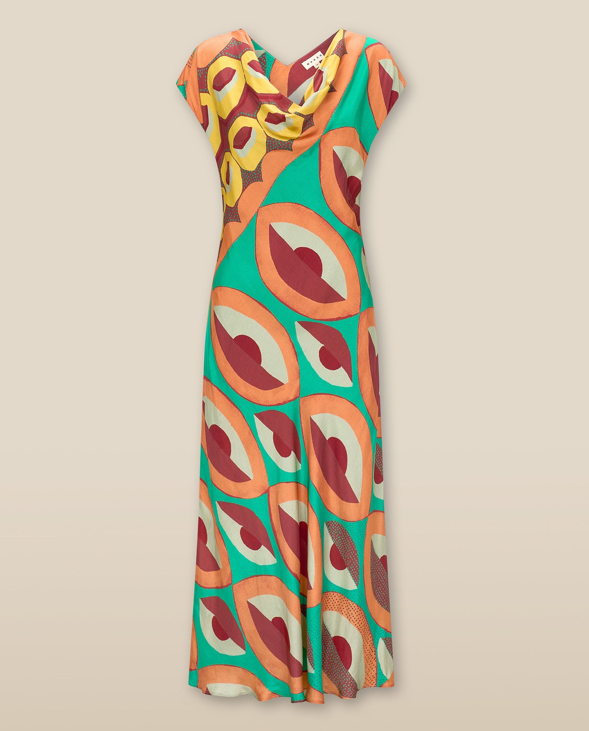 EMBER | Vestido Midi de Satén con Estampado Geométrico Multicolor