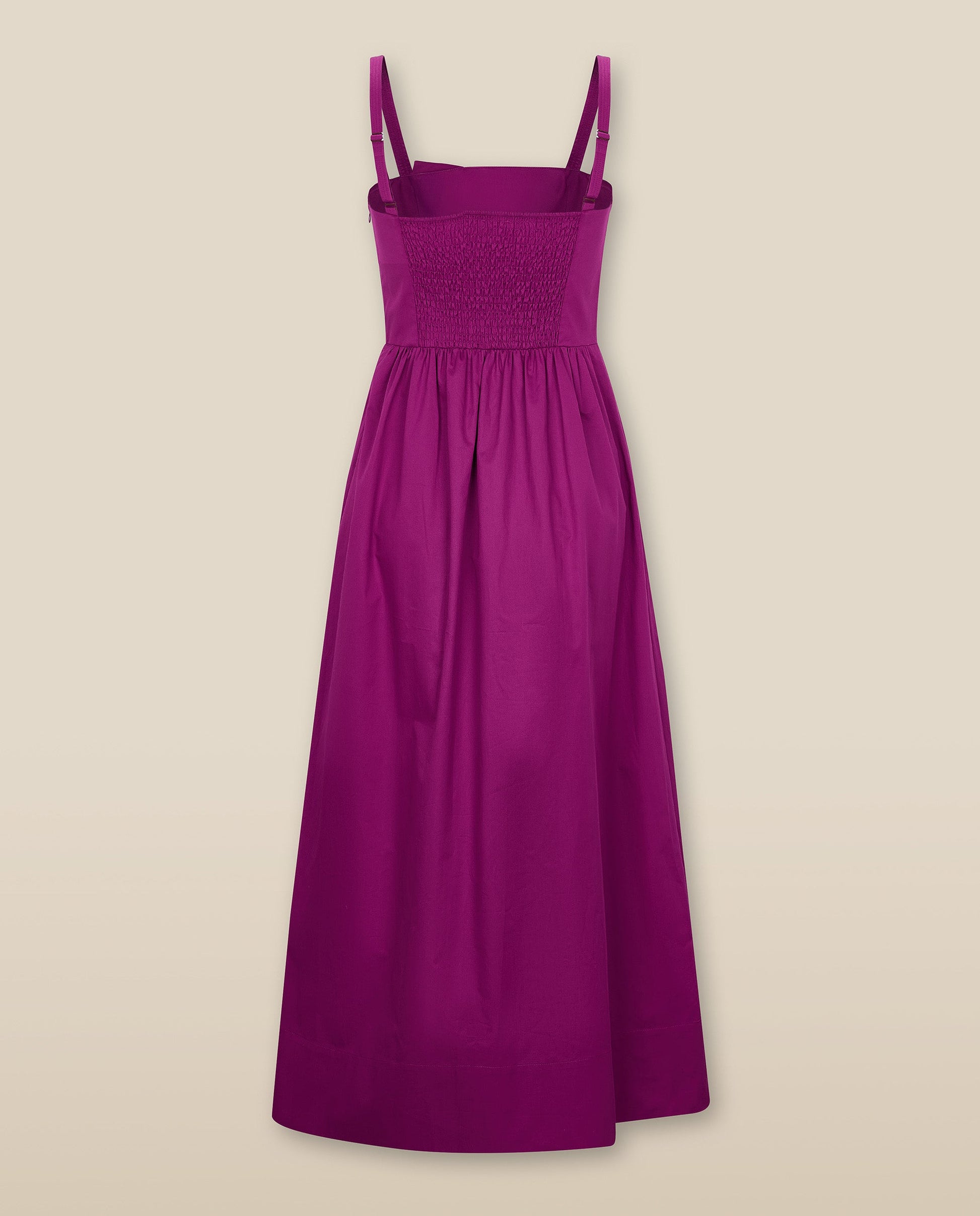 LUCILA | Vestido Midi de Algodón color Rosa Fucsia con Lazada Frontal