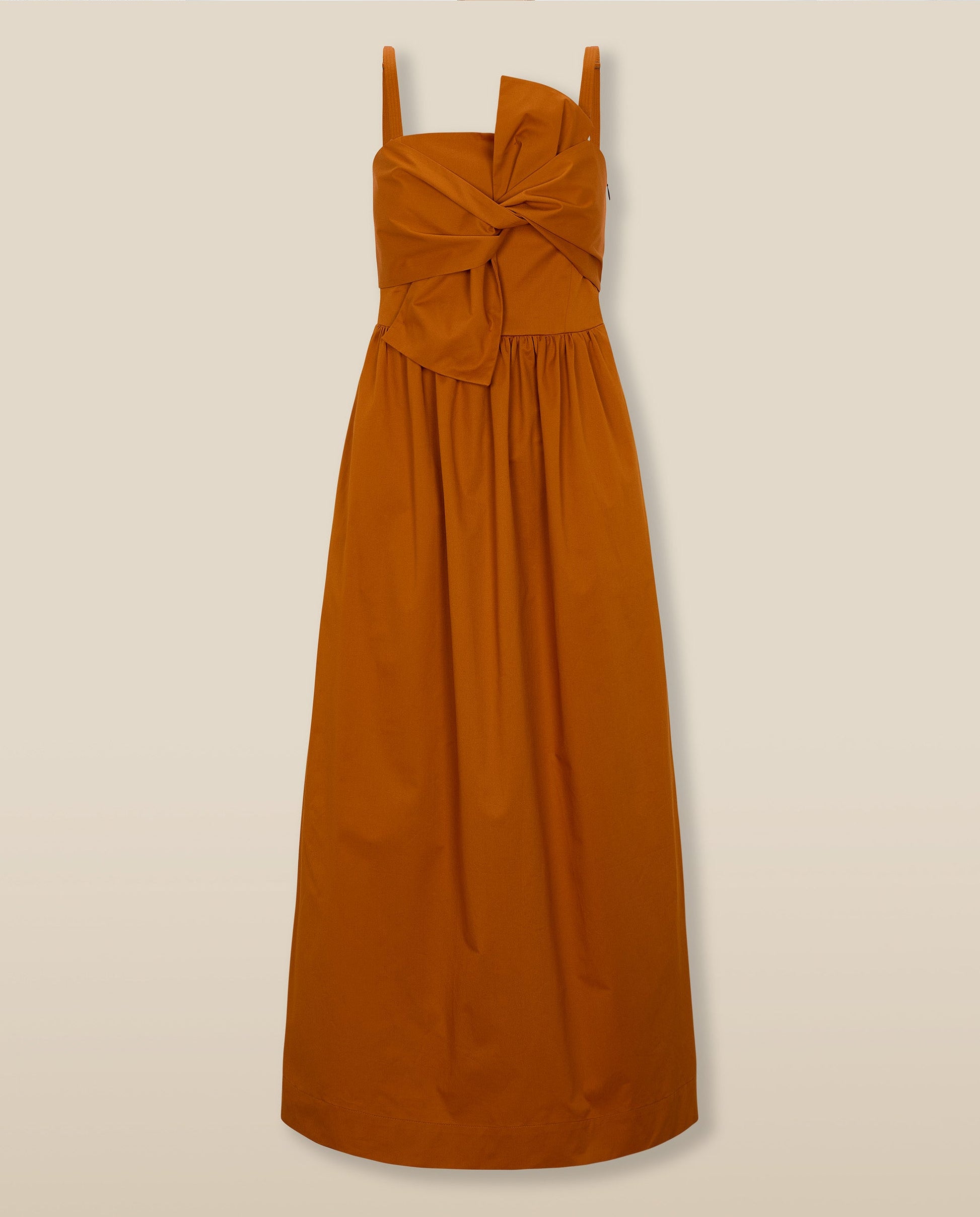 LUCILA | Vestido Midi de Algodón Naranja con Lazada Frontal