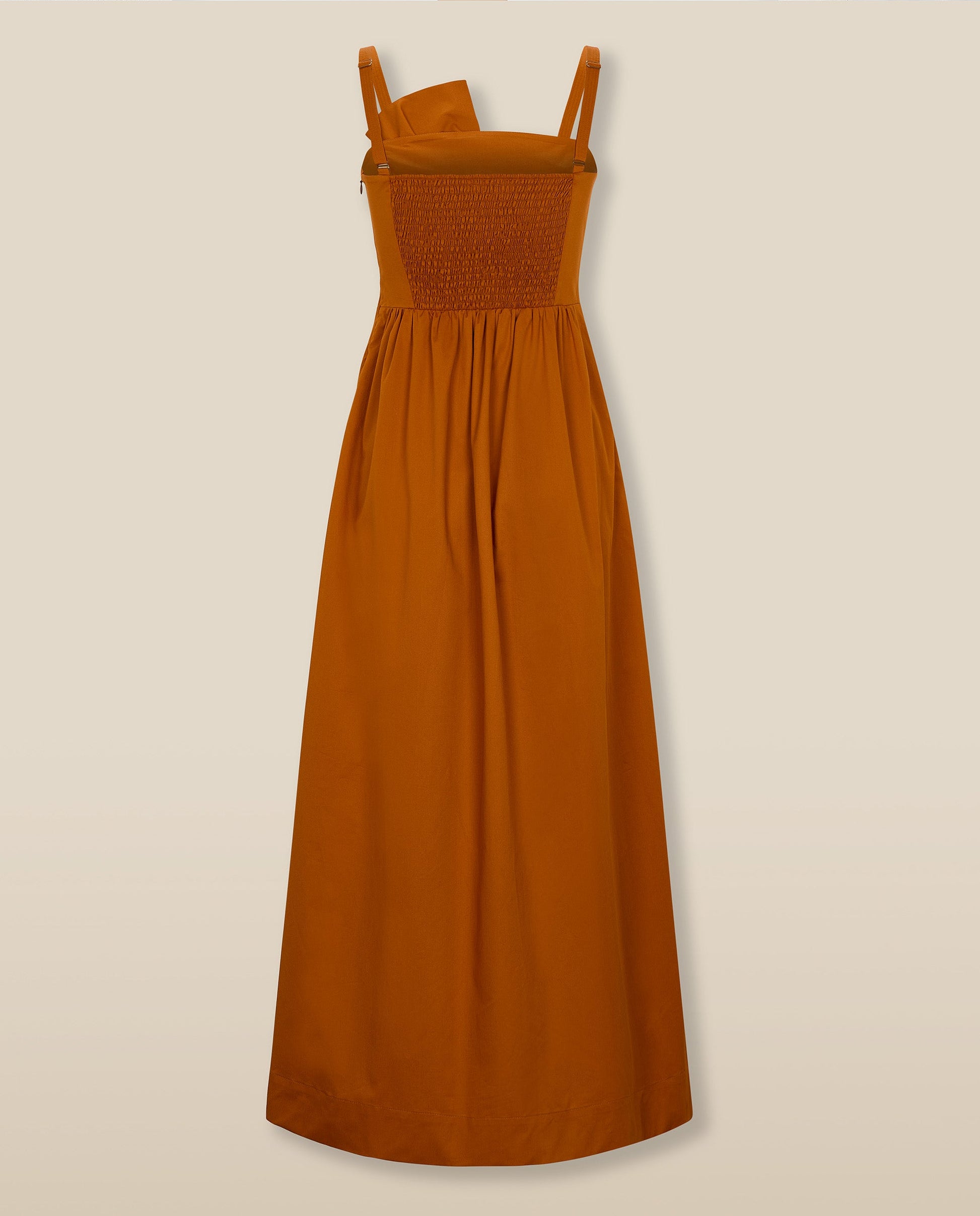 LUCILA | Vestido Midi de Algodón Naranja con Lazada Frontal