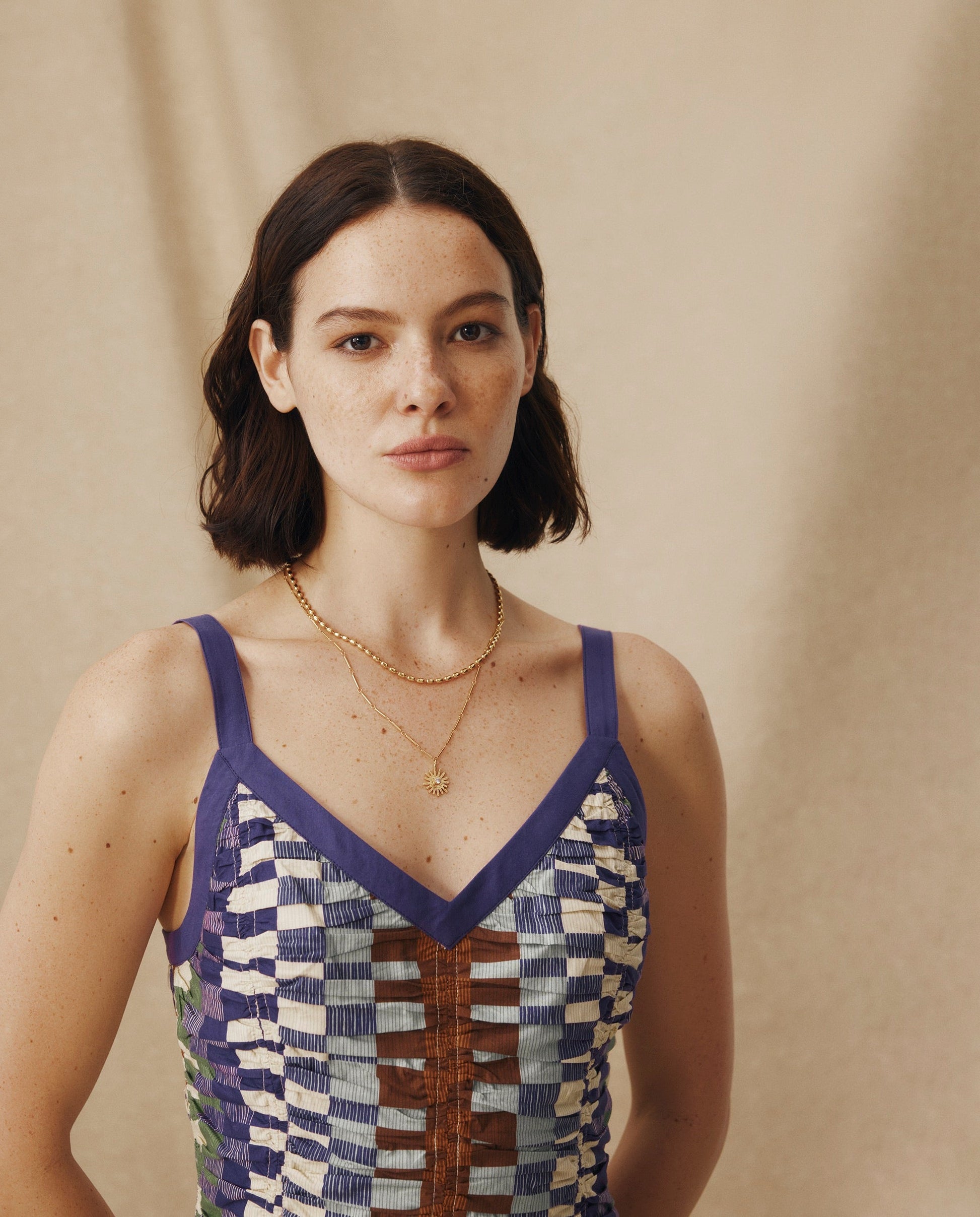 MORINAL | Vestido Midi de Algodón con Estampado Geométrico y Cintura Baja