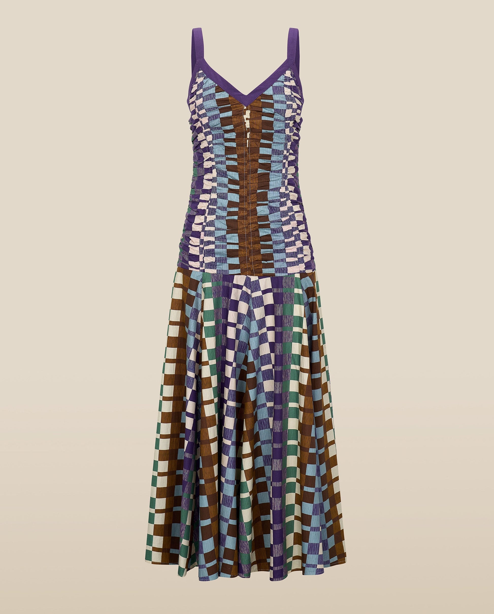 MORINAL | Vestido Midi de Algodón con Estampado Geométrico y Cintura Baja