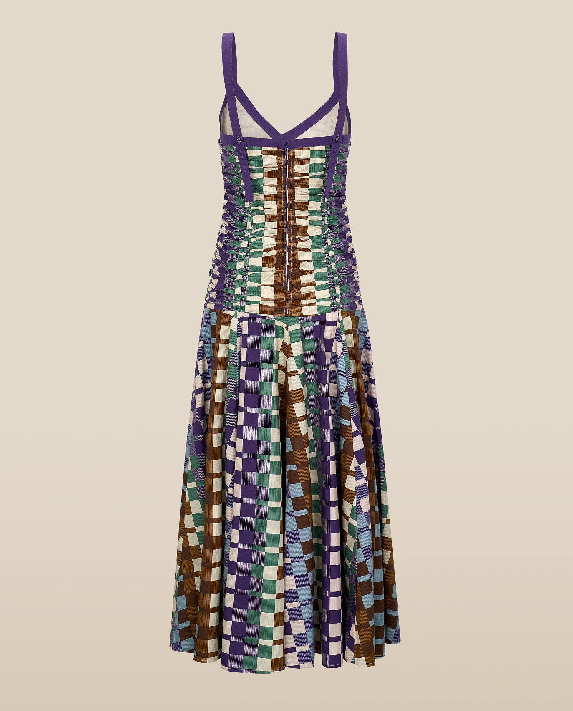 MORINAL | Vestido Midi de Algodón con Estampado Geométrico y Cintura Baja