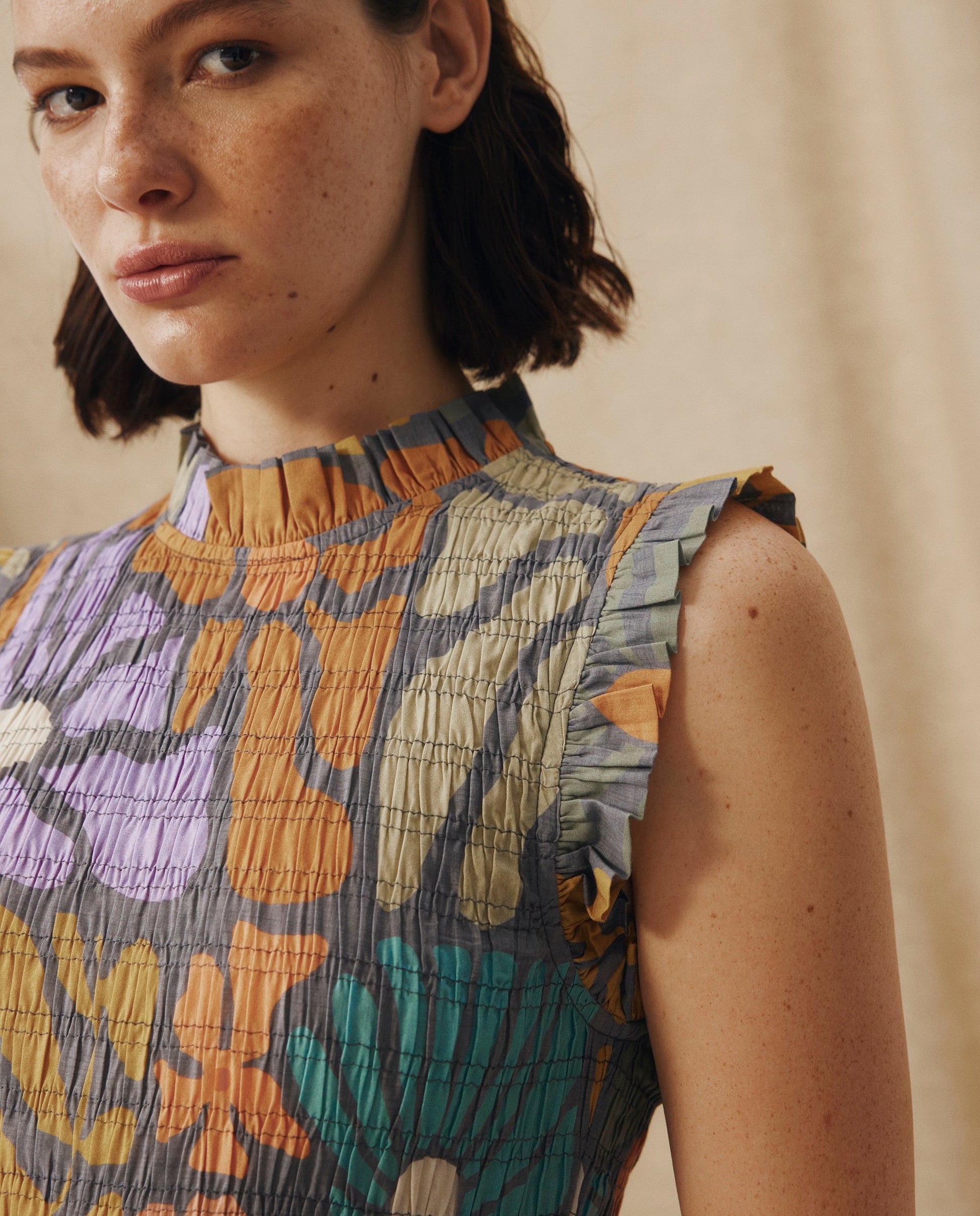 CHARITA | Vestido Midi de Algodón con Estampado Floral Multicolor
