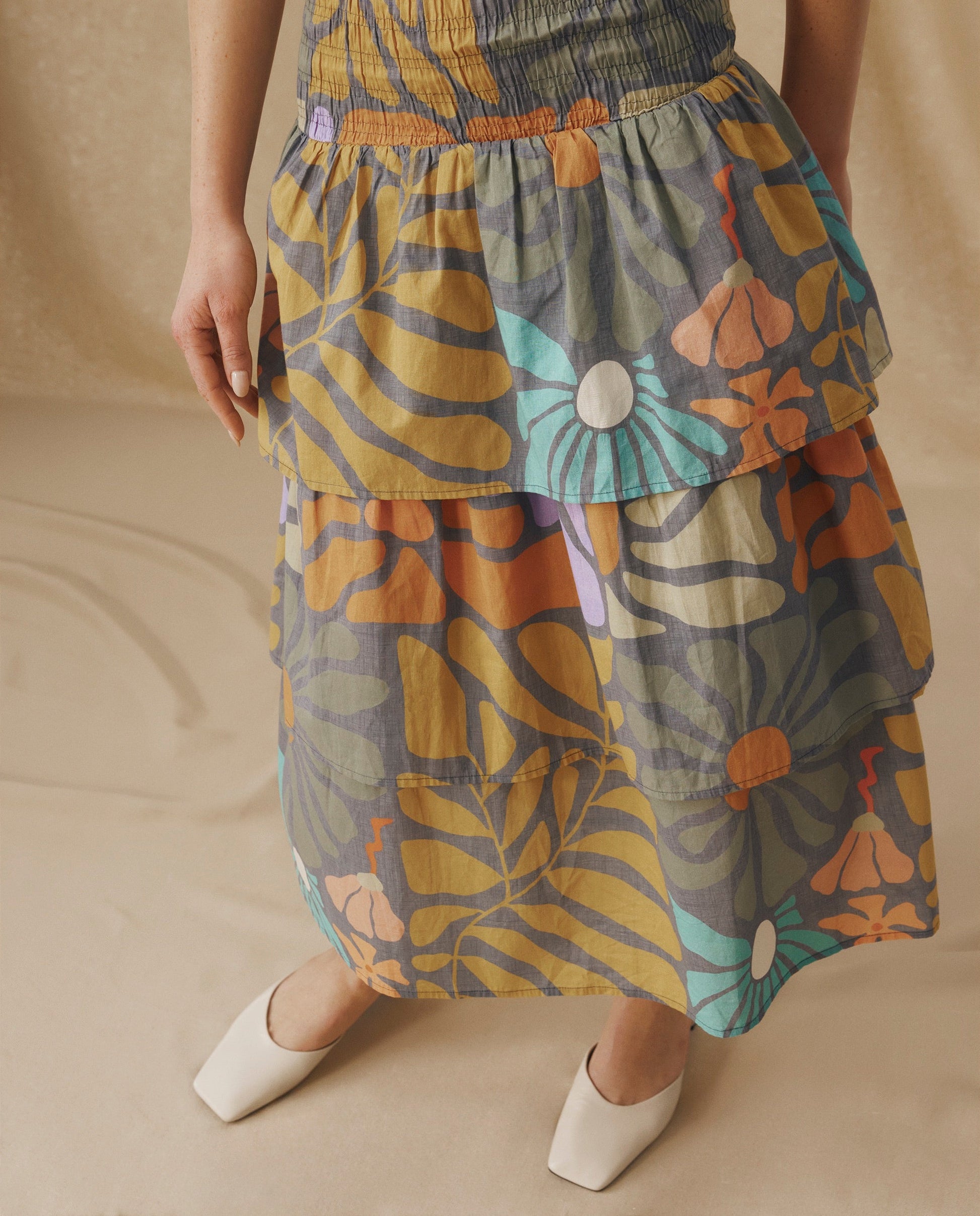CHARITA | Vestido Midi de Algodón con Estampado Floral Multicolor