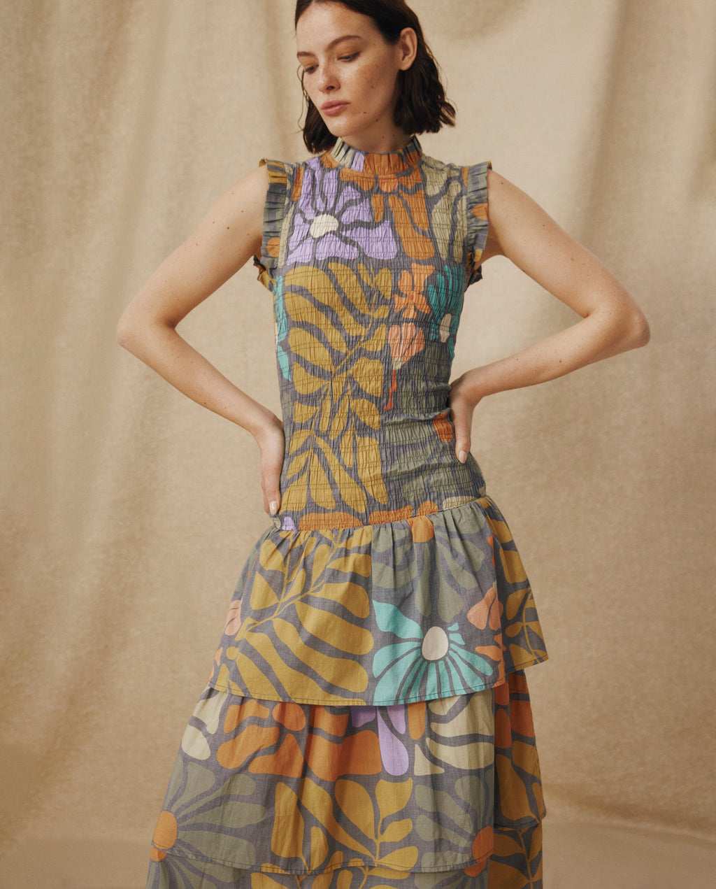 CHARITA | Vestido Midi de Algodón con Estampado Floral Multicolor