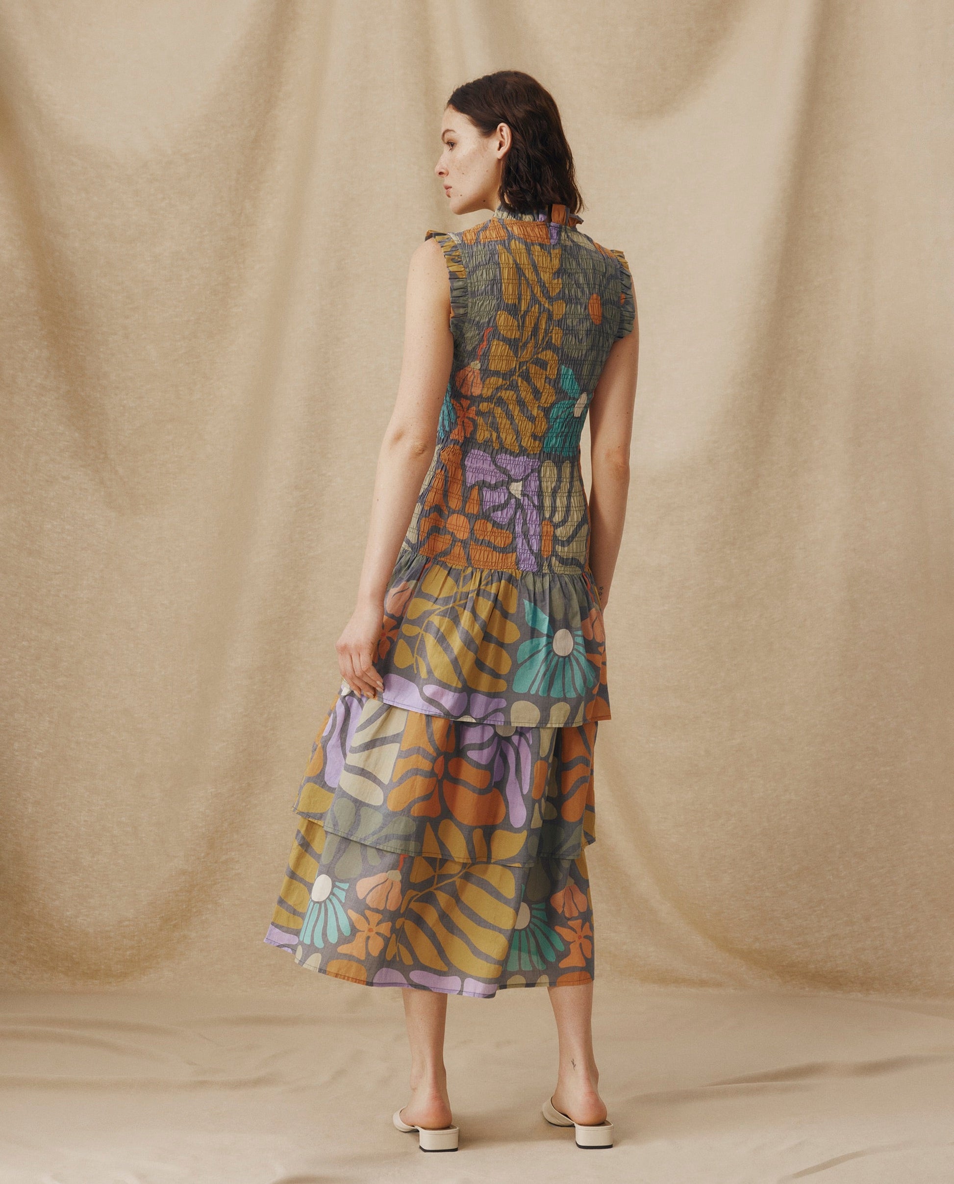CHARITA | Vestido Midi de Algodón con Estampado Floral Multicolor