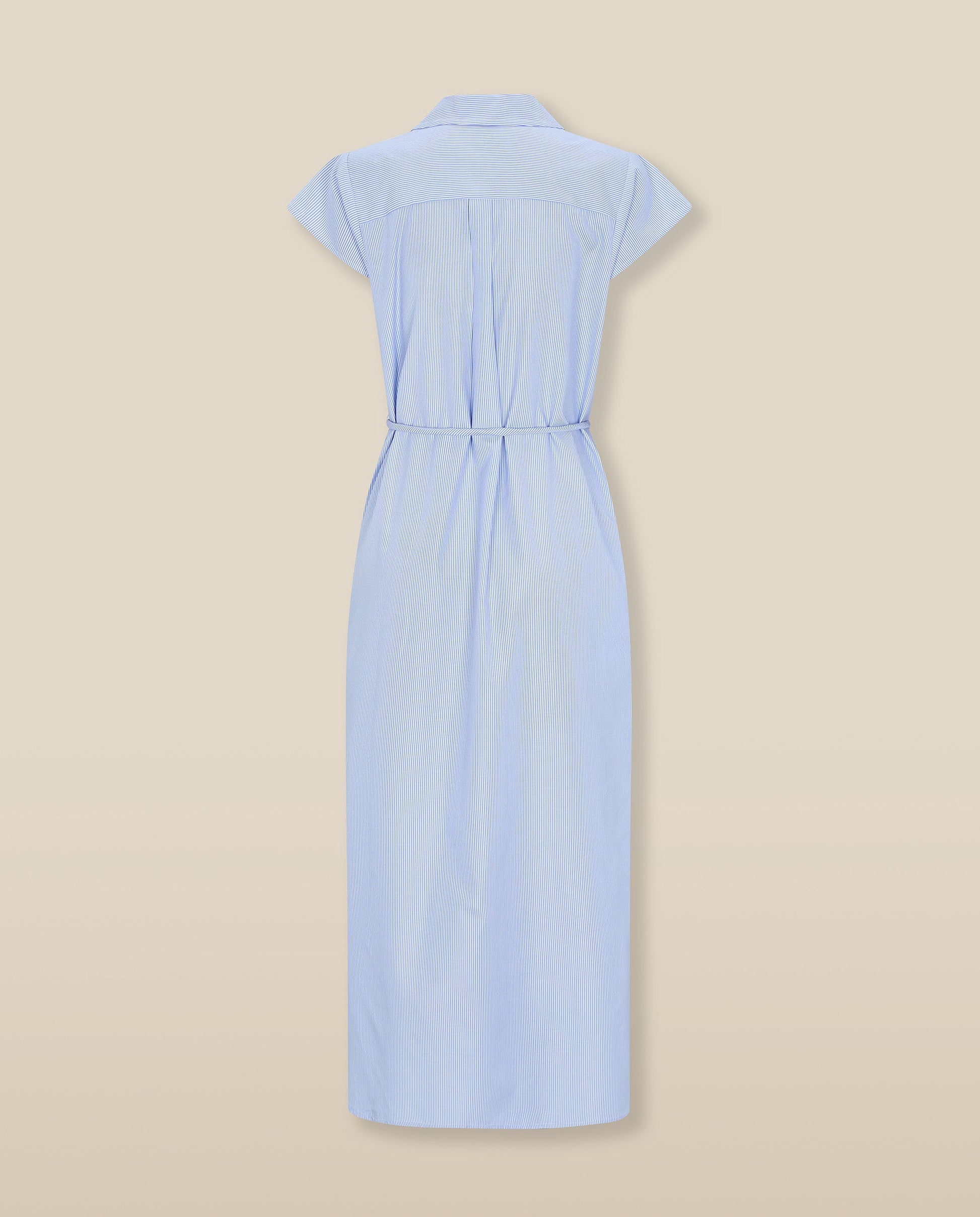 CHARU | Vestido Camisero Midi con Bordado Floral en Azul y Blanco