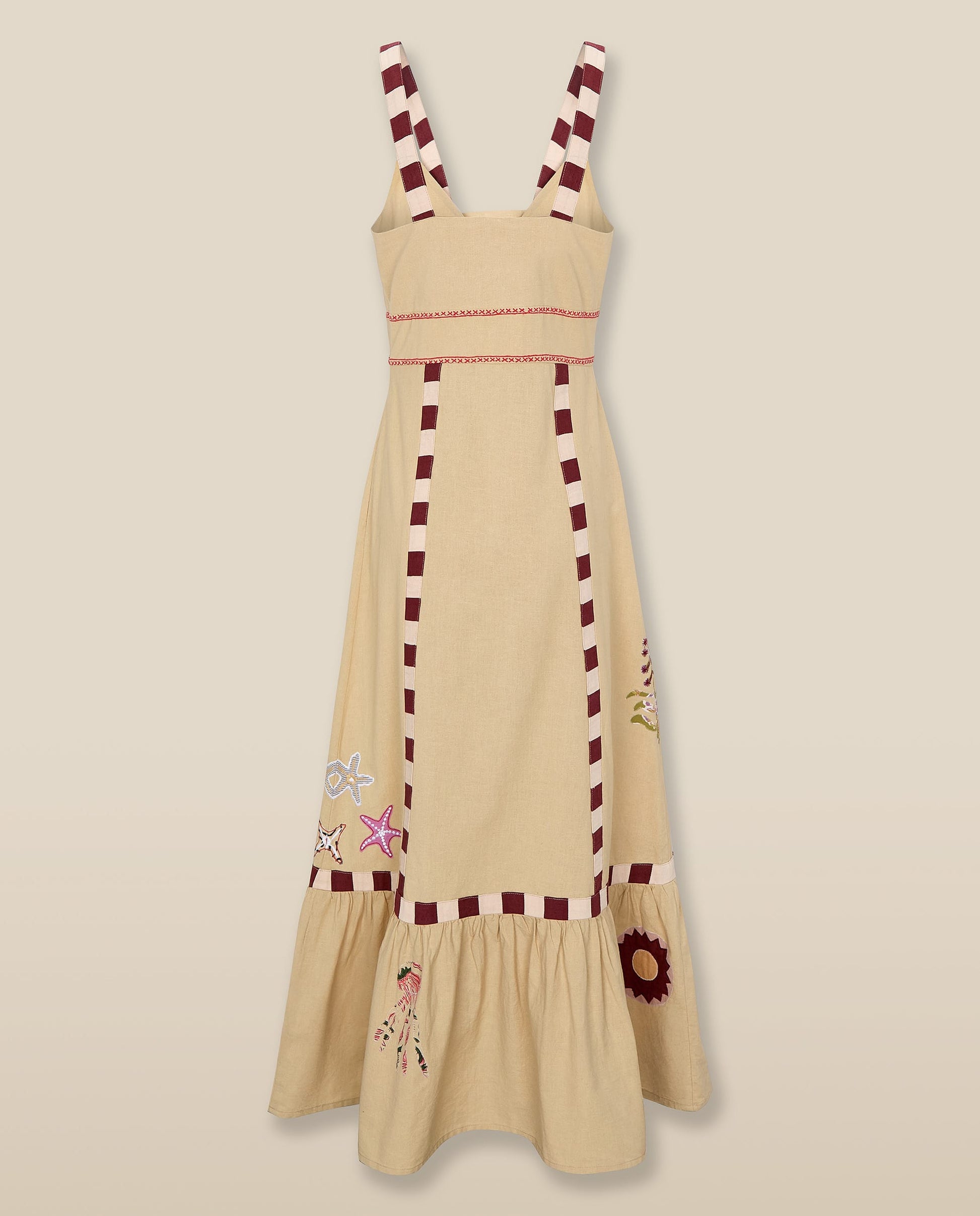 CHANDANI | Vestido Midi de Algodón y Lino Color Beige con Bordado