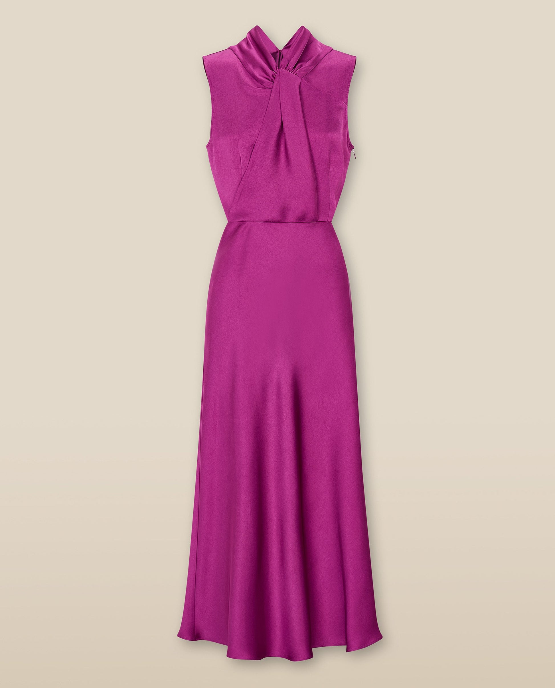 RANYA | Vestido Midi Sin Mangas en Rosa Magenta con Frente Retorcido