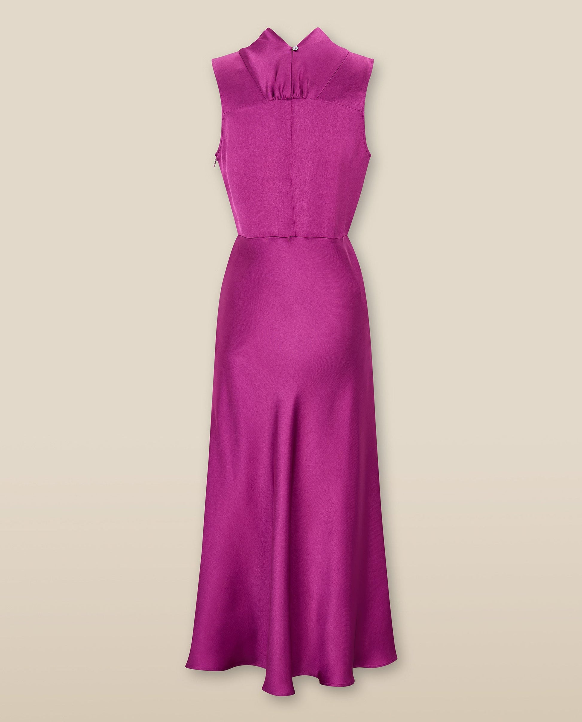 RANYA | Vestido Midi Sin Mangas en Rosa Magenta con Frente Retorcido
