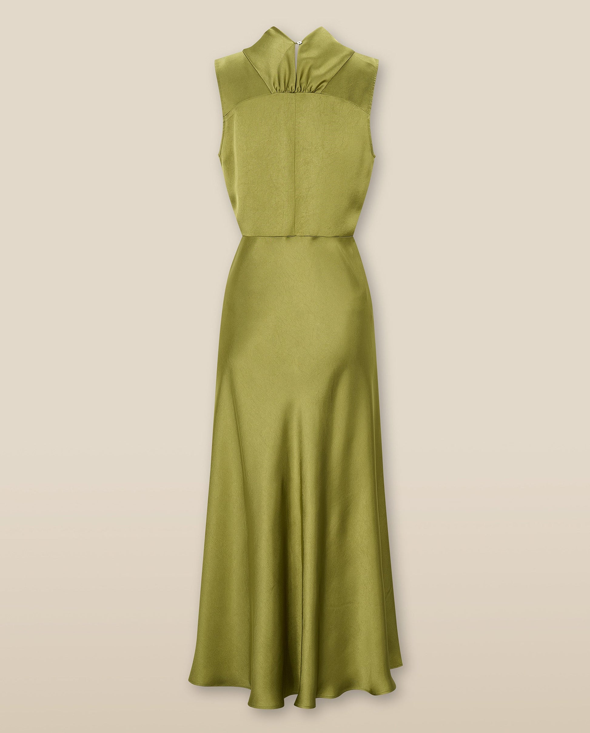 RANYA | Vestido Midi Sin Mangas en Verde Hierba con Frente Retorcido
